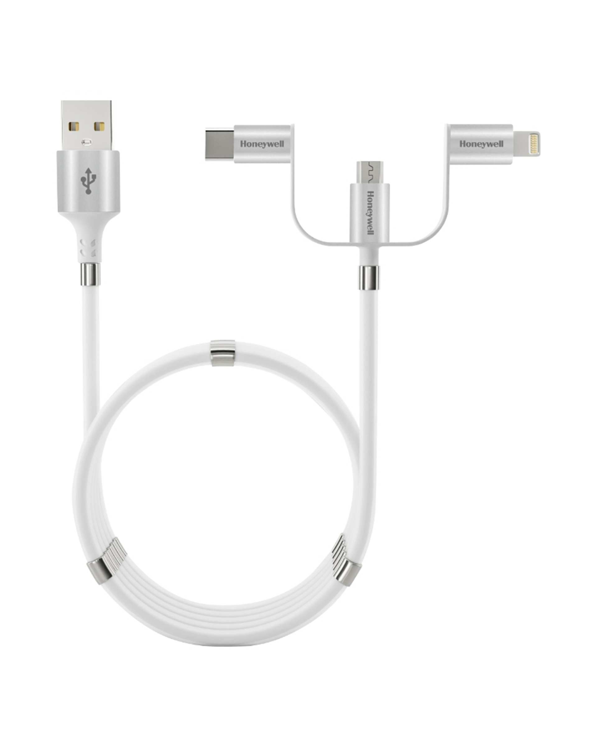 کابل تبدیل چندمنظوره USB به MicroUSB/ لایتنینگ/ USB-C سفید هانیول Honeywell طول 1.2 متر