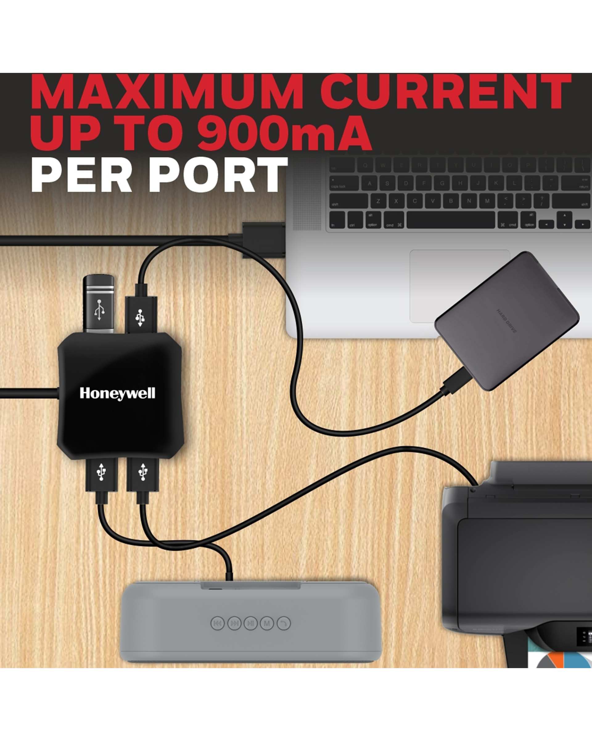 هاب 4 پورت USB 3.0 مشکی هانیول Honeywell مدل HC000010