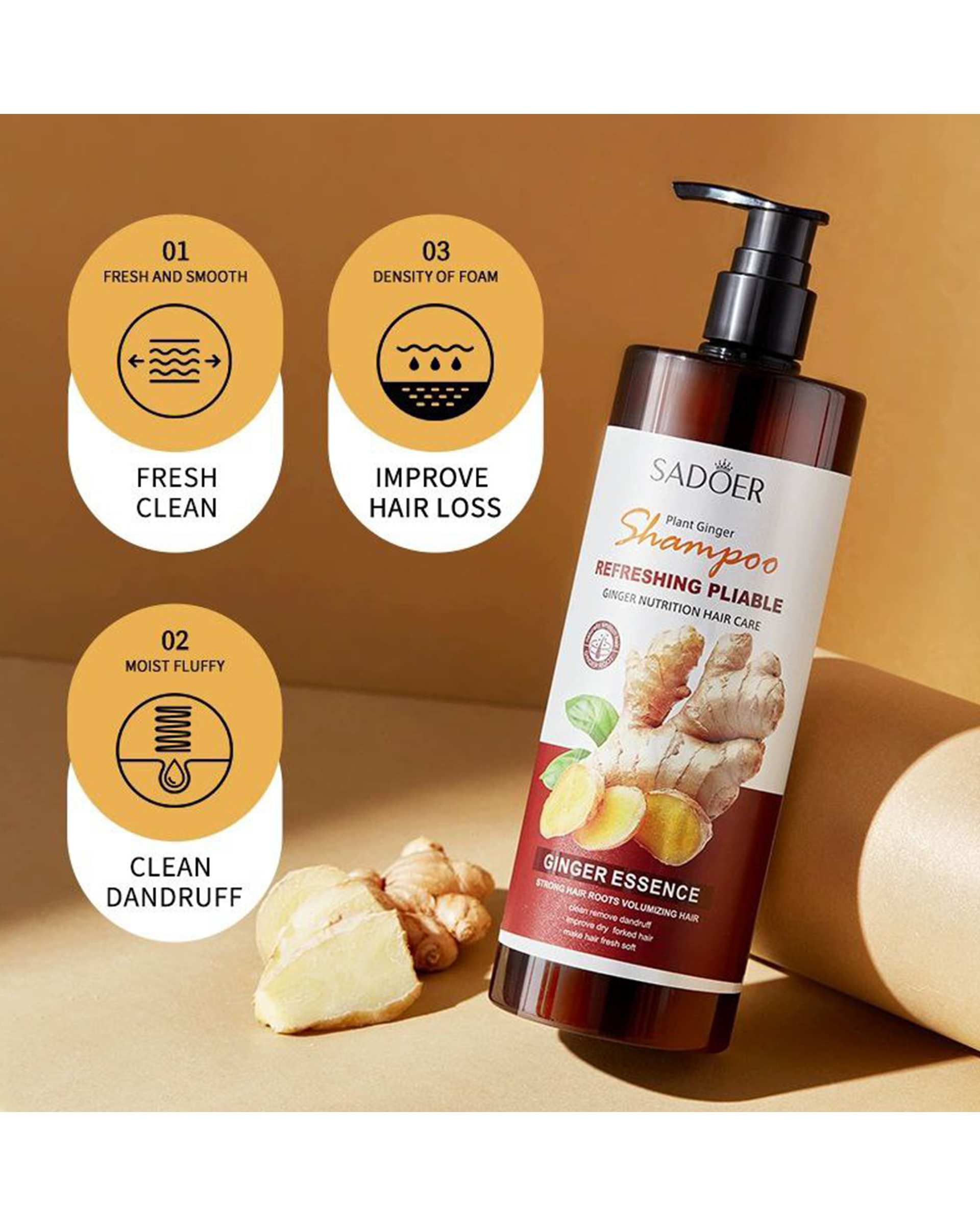 شامپو ضد ریزش مو سادور Sadoer حاوی عصاره زنجبیل 500ml