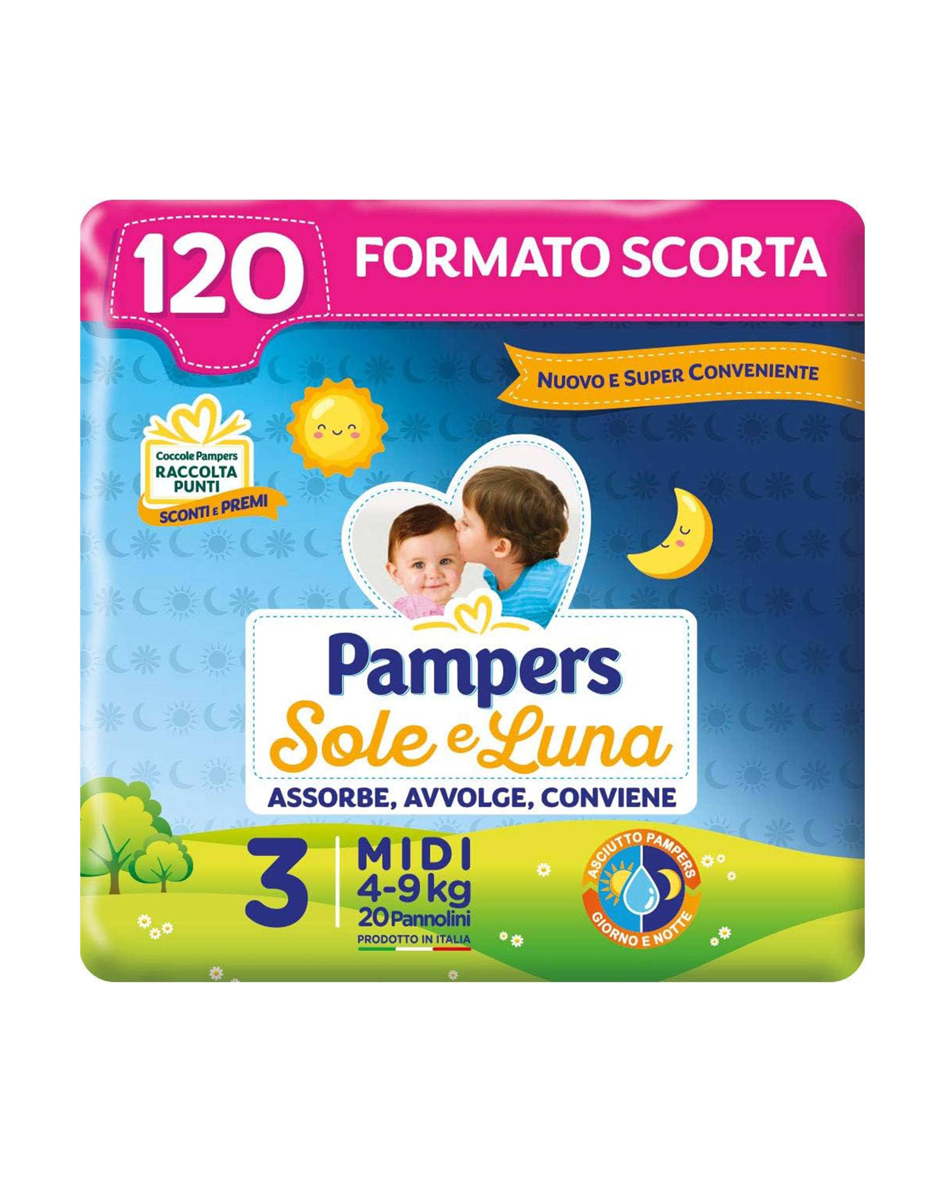 پوشک بچه پمپرز Pampers سری Sole E Luna سایز 3 بسته 20 عددی