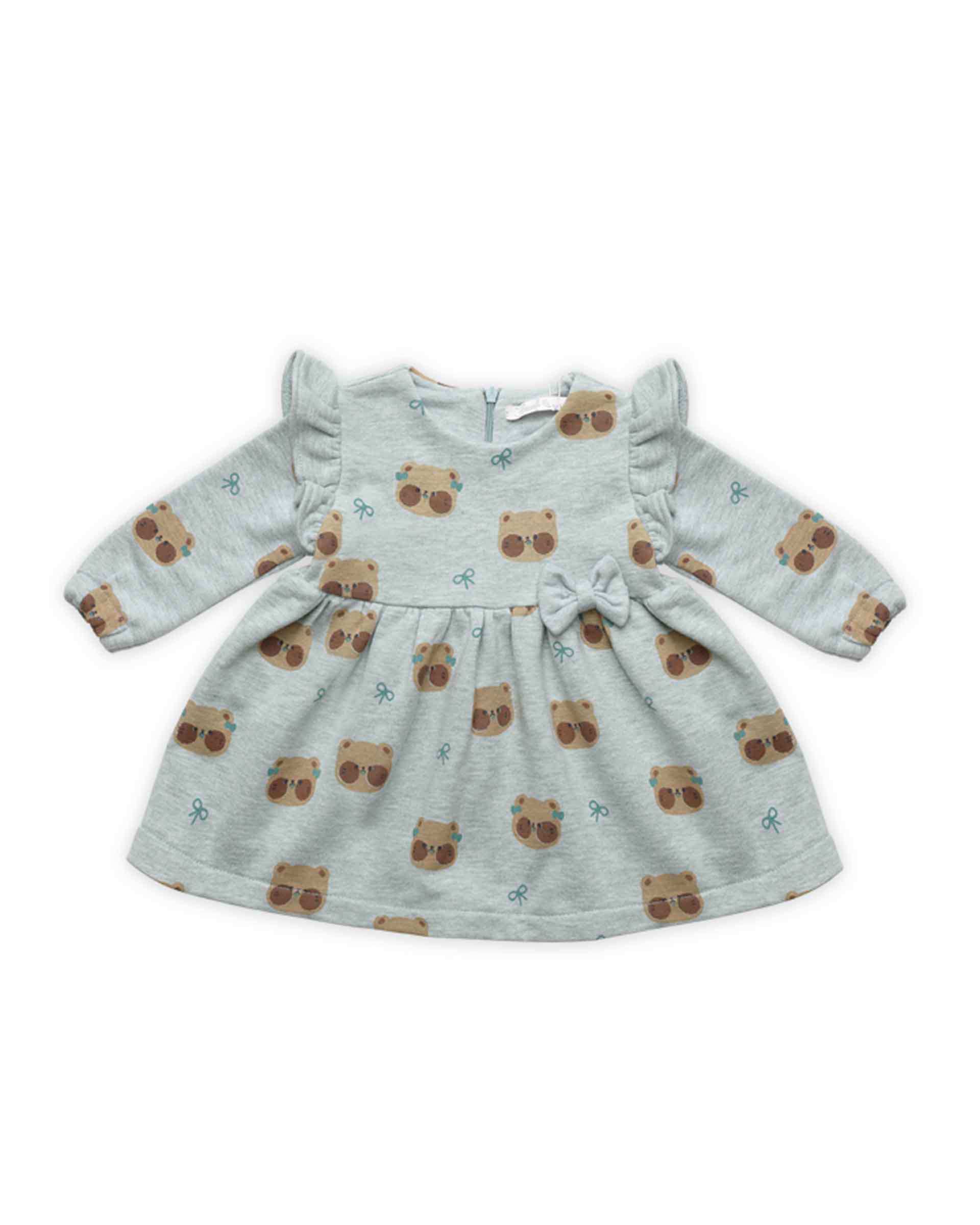 پیراهن دخترانه نوزادی نخی طوسی فیورلا Fiorella طرح خرس کد 23522