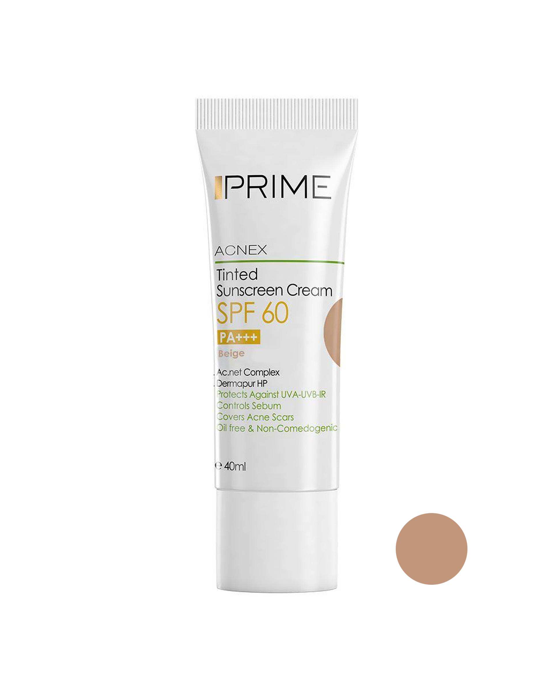 کرم ضد آفتاب رنگی SPF60 پرایم Prime مدل Acnex Beige حجم 40ml