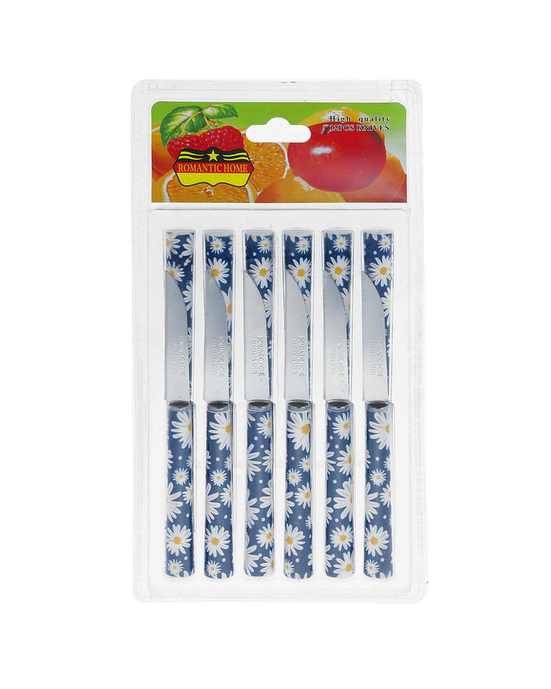 کارد میوه خوری آبی گلدار مدل A001 بسته 12 عددی