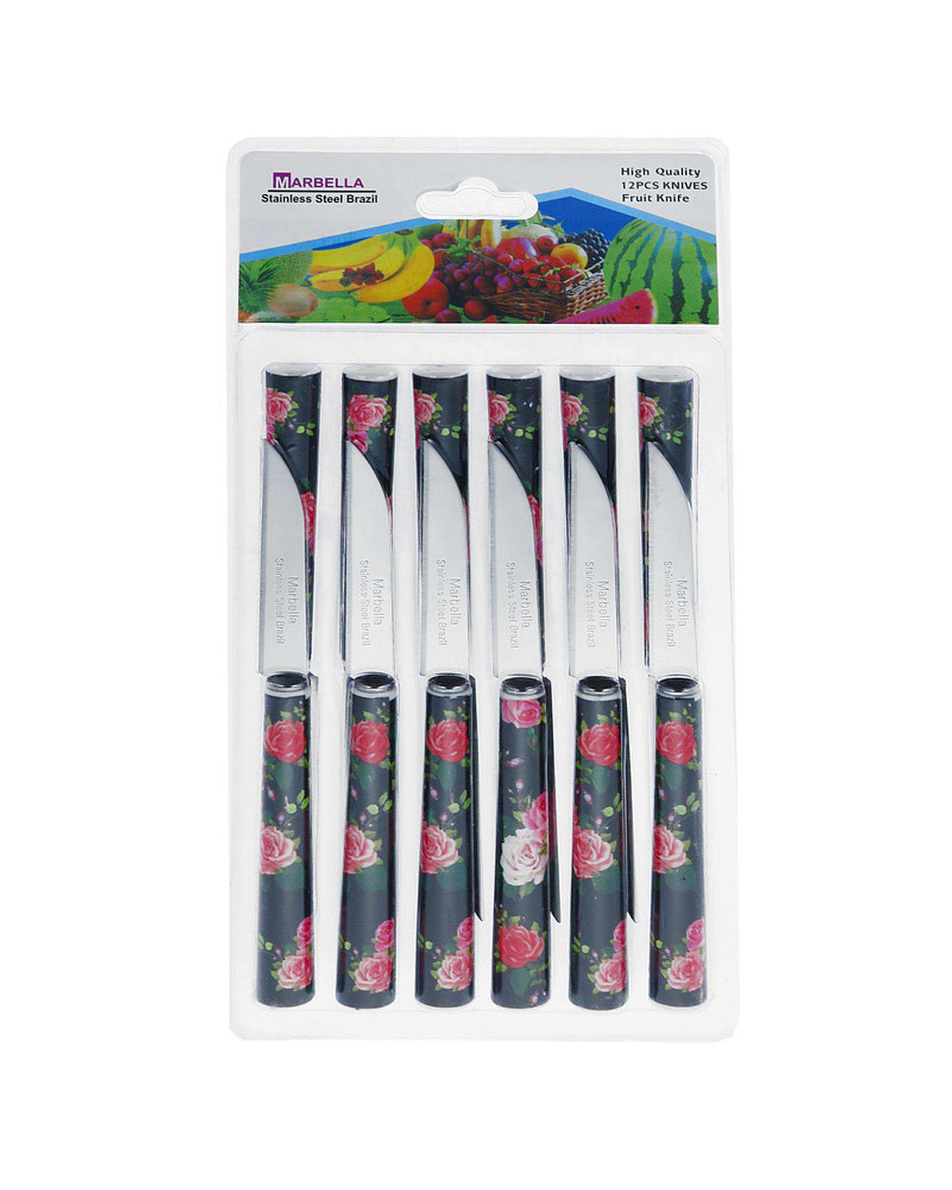 کارد میوه خوری مشکی گلدار مدل A002 بسته 12 عددی
