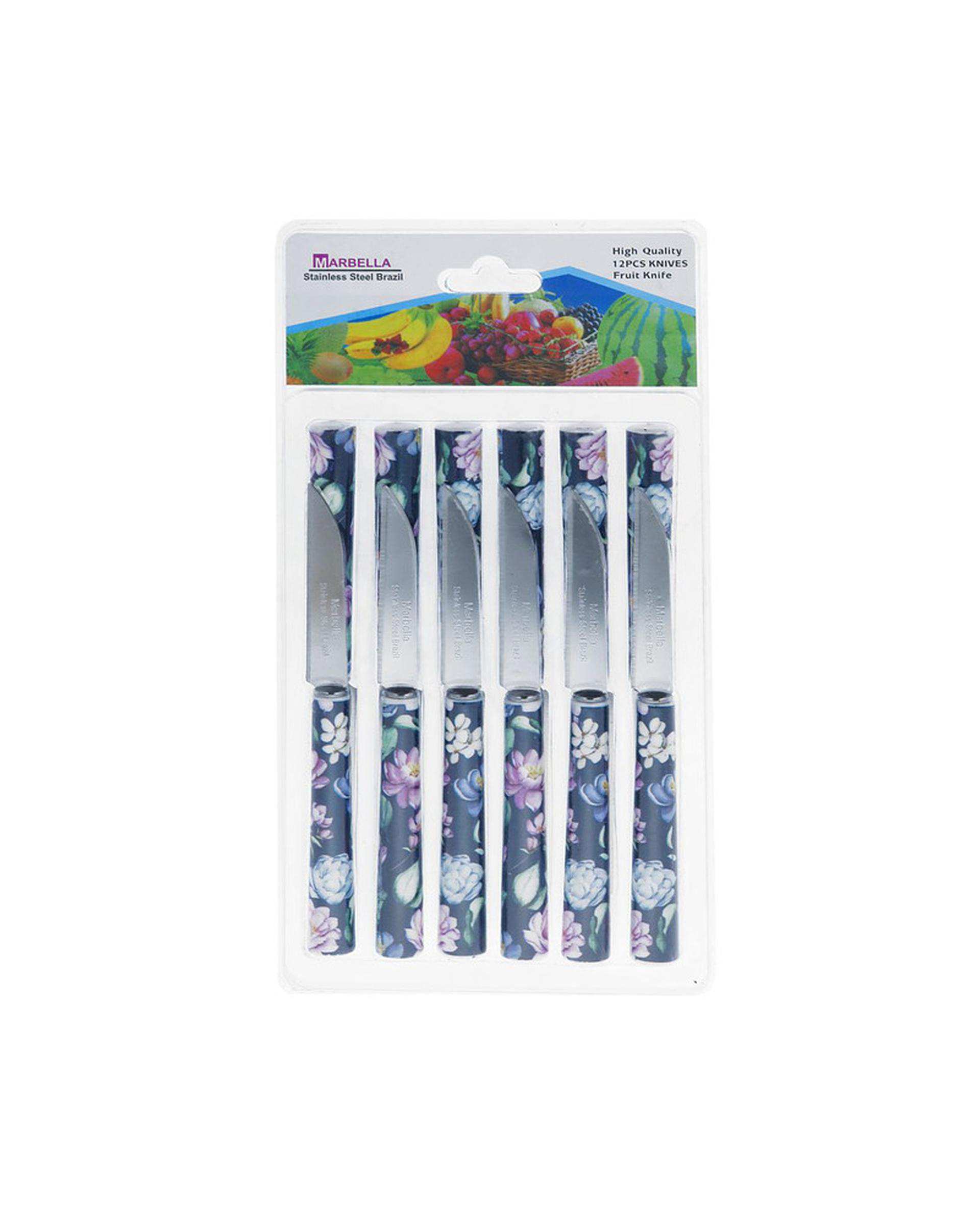 کارد میوه خوری سرمه ای گلدار مدل A005 بسته 12 عددی