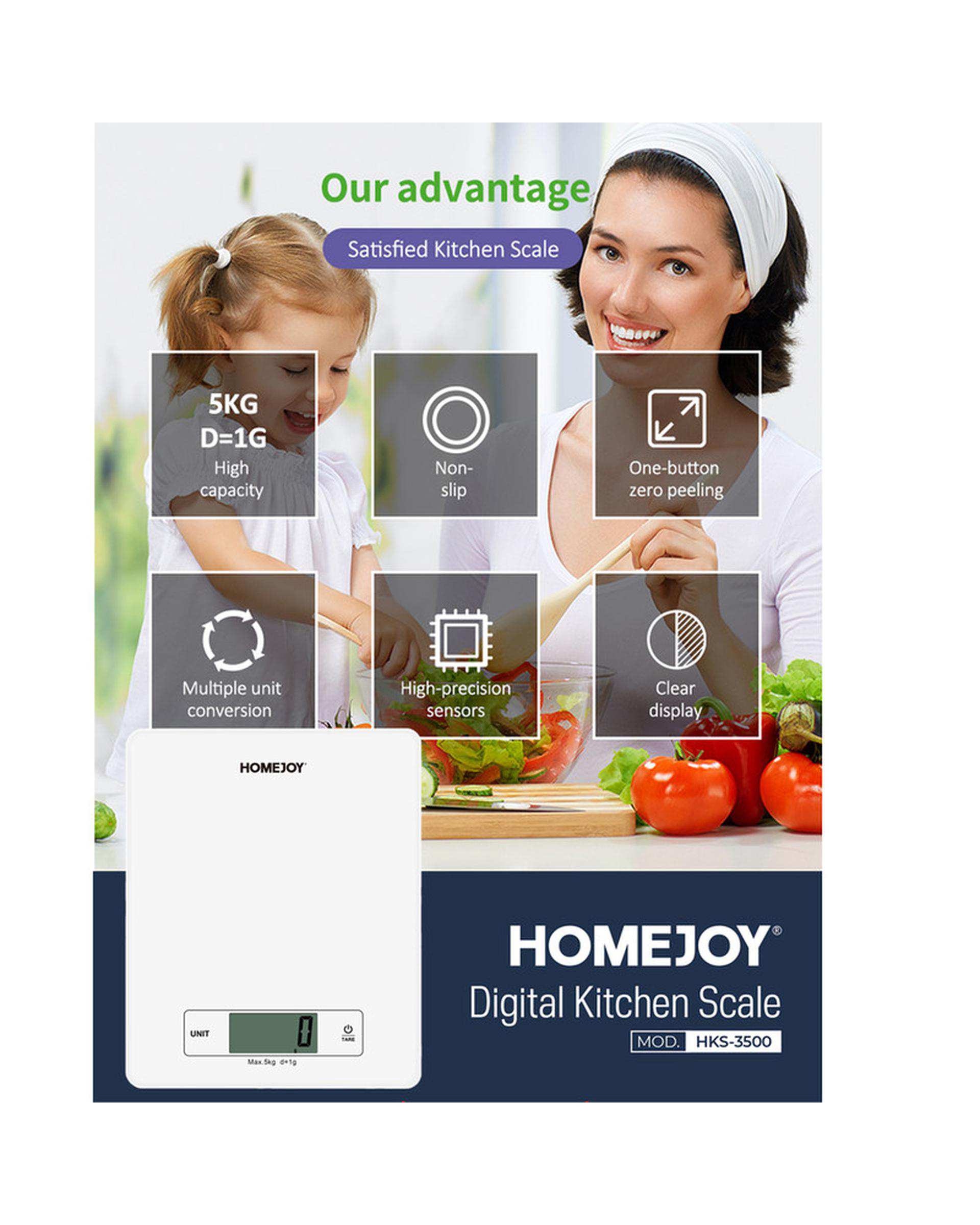 ترازوی آشپزخانه سفید هوم جوی Home Joy مدل HKS-3500