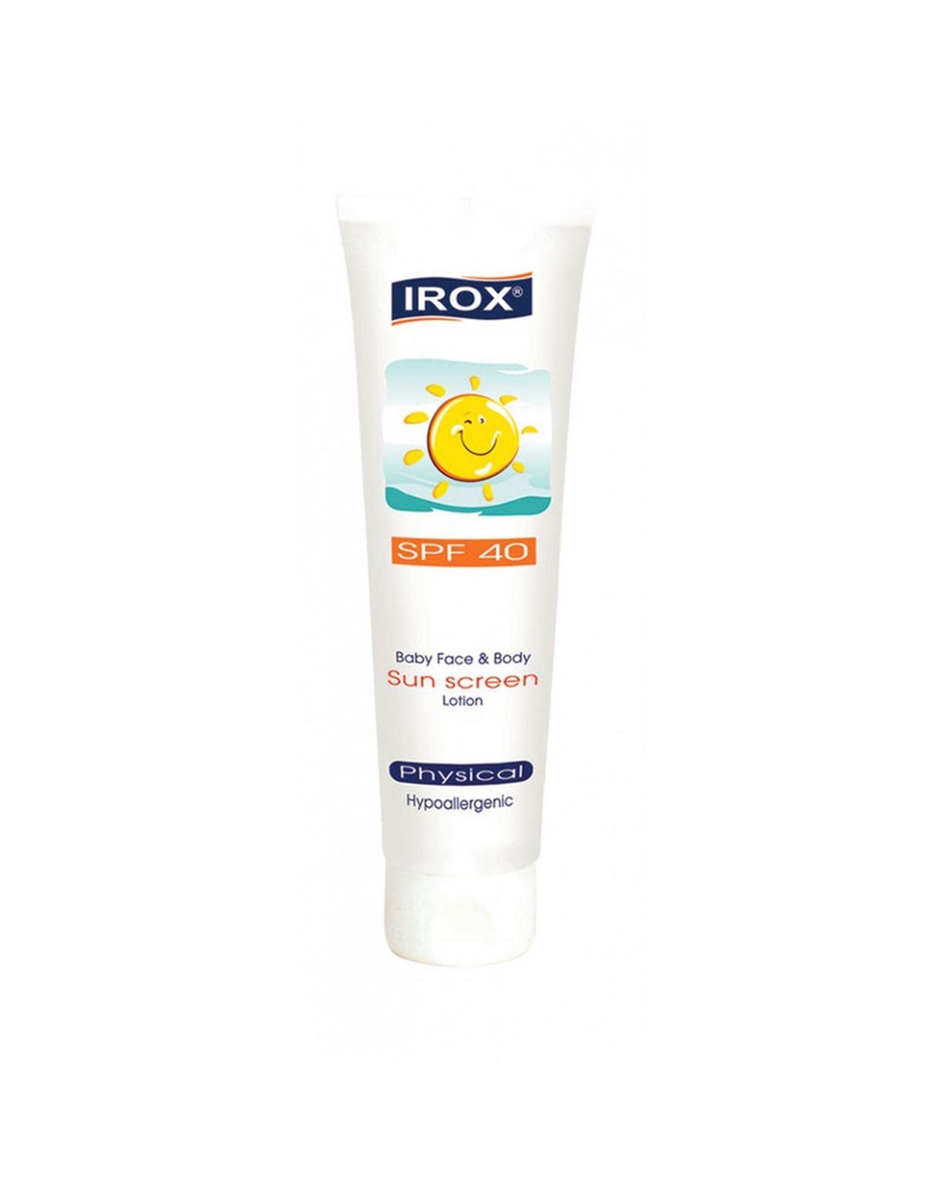 لوسیون ضد آفتاب صورت و بدن کودک SPF40 ایروکس Irox سری Physical مدل Face And Body حجم ۶۰ml