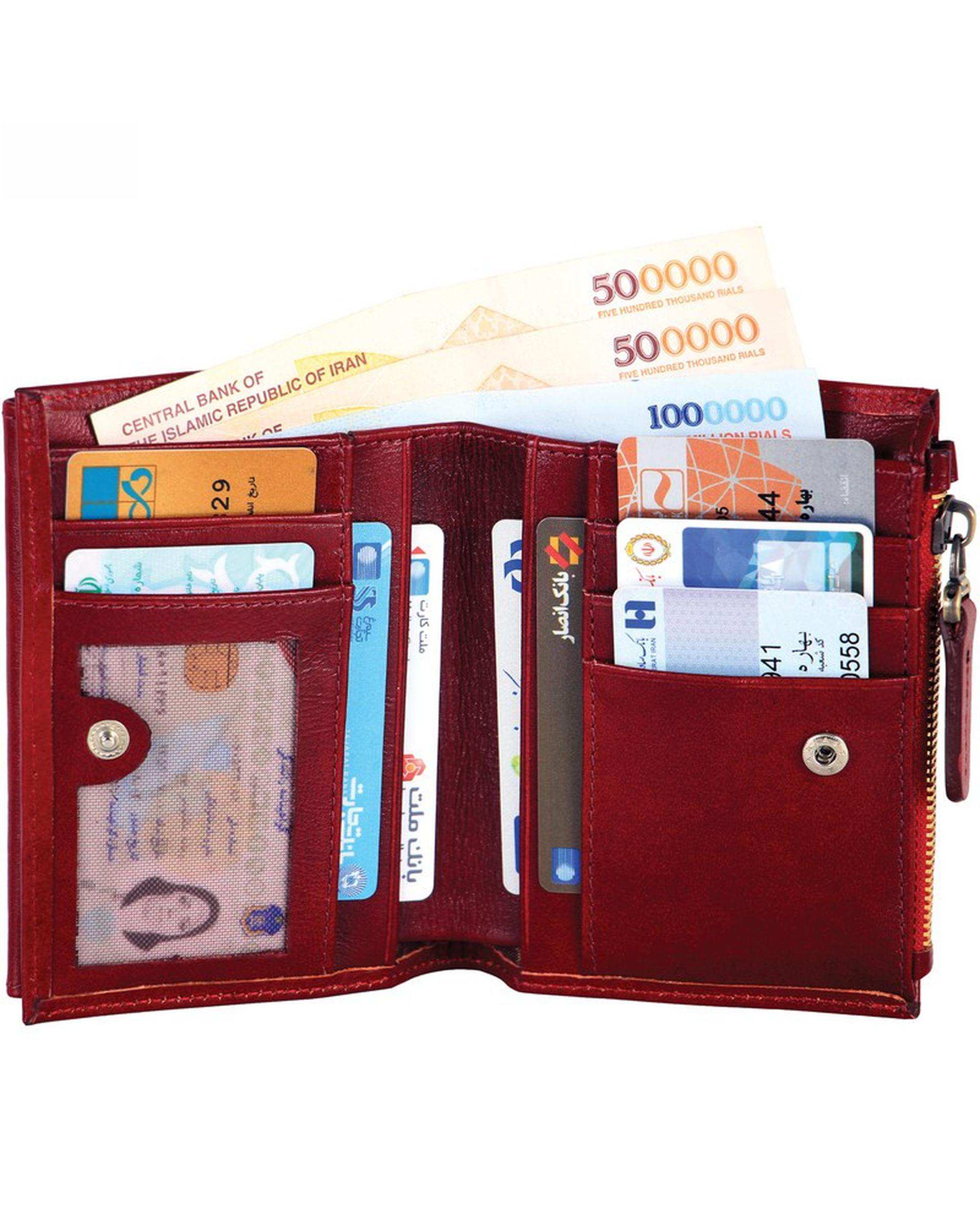کیف پول چرم مدل DM96 زرشکی چرم بارز Charm Barez