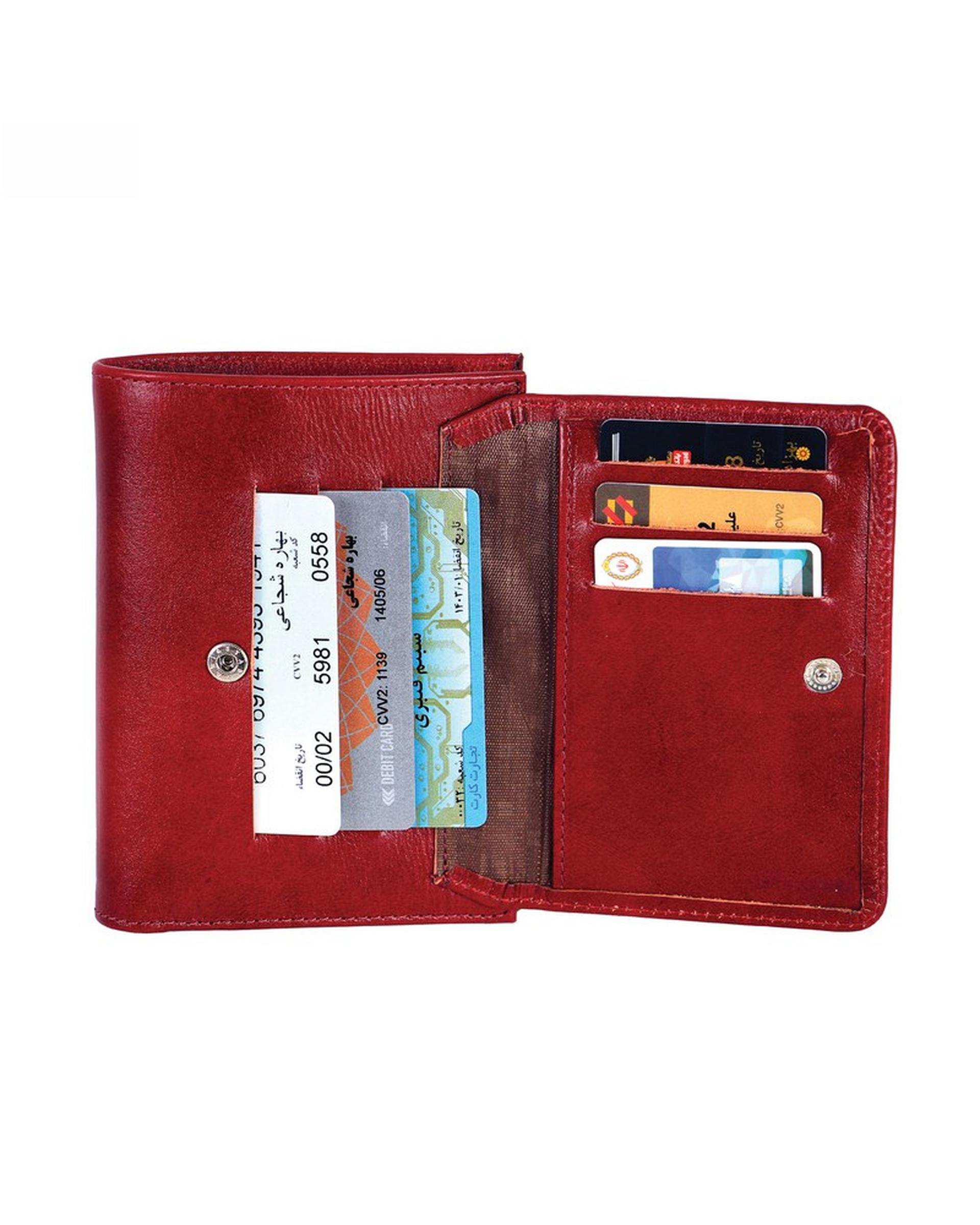کیف پول چرم مدل DM96 زرشکی چرم بارز Charm Barez