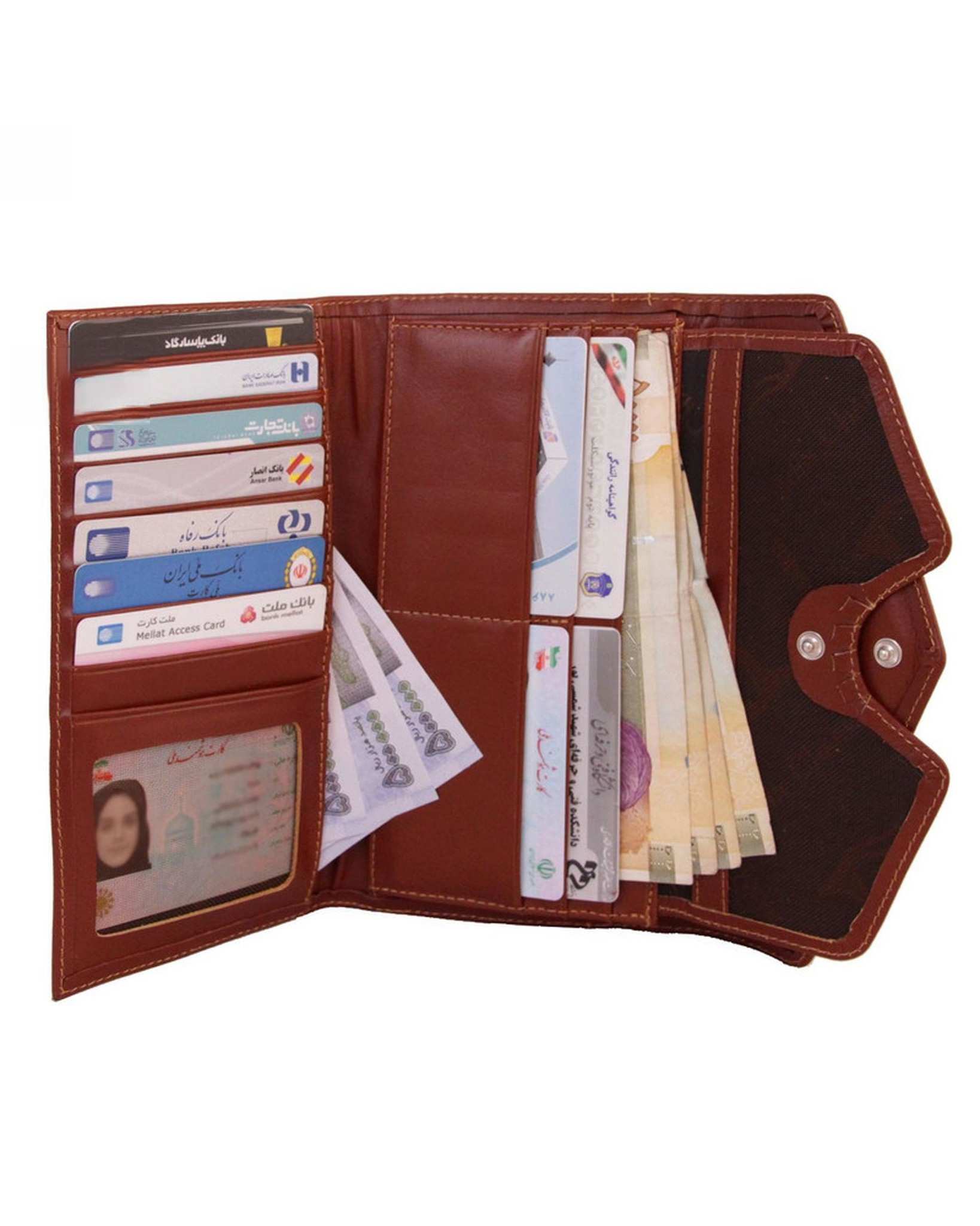 کیف پول چرم زنانه عسلی چرم بارز Charm Barez مدل DM67