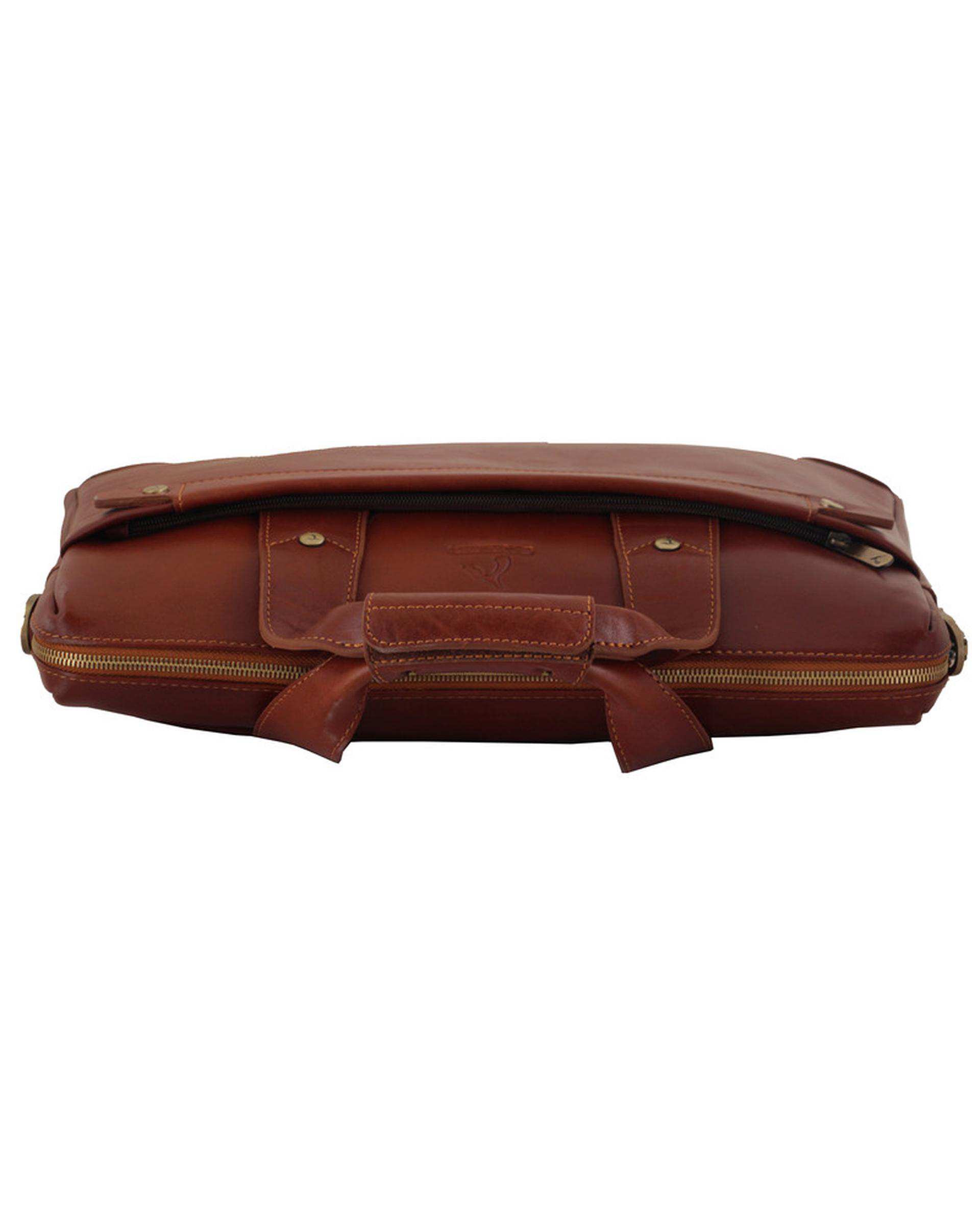 کیف اداری چرم عسلی چرم بارز Charm Barez مدل DL45