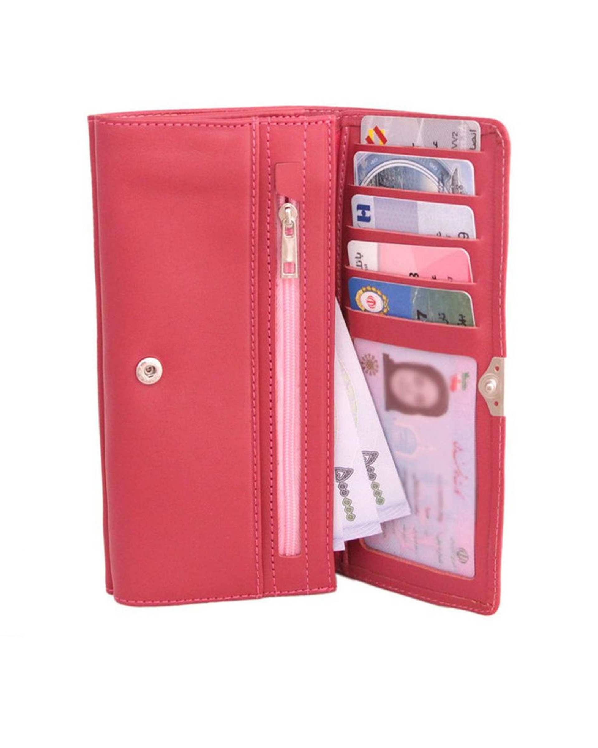 کیف پول چرم زنانه صورتی چرم بارز Charm Barez مدل DM71