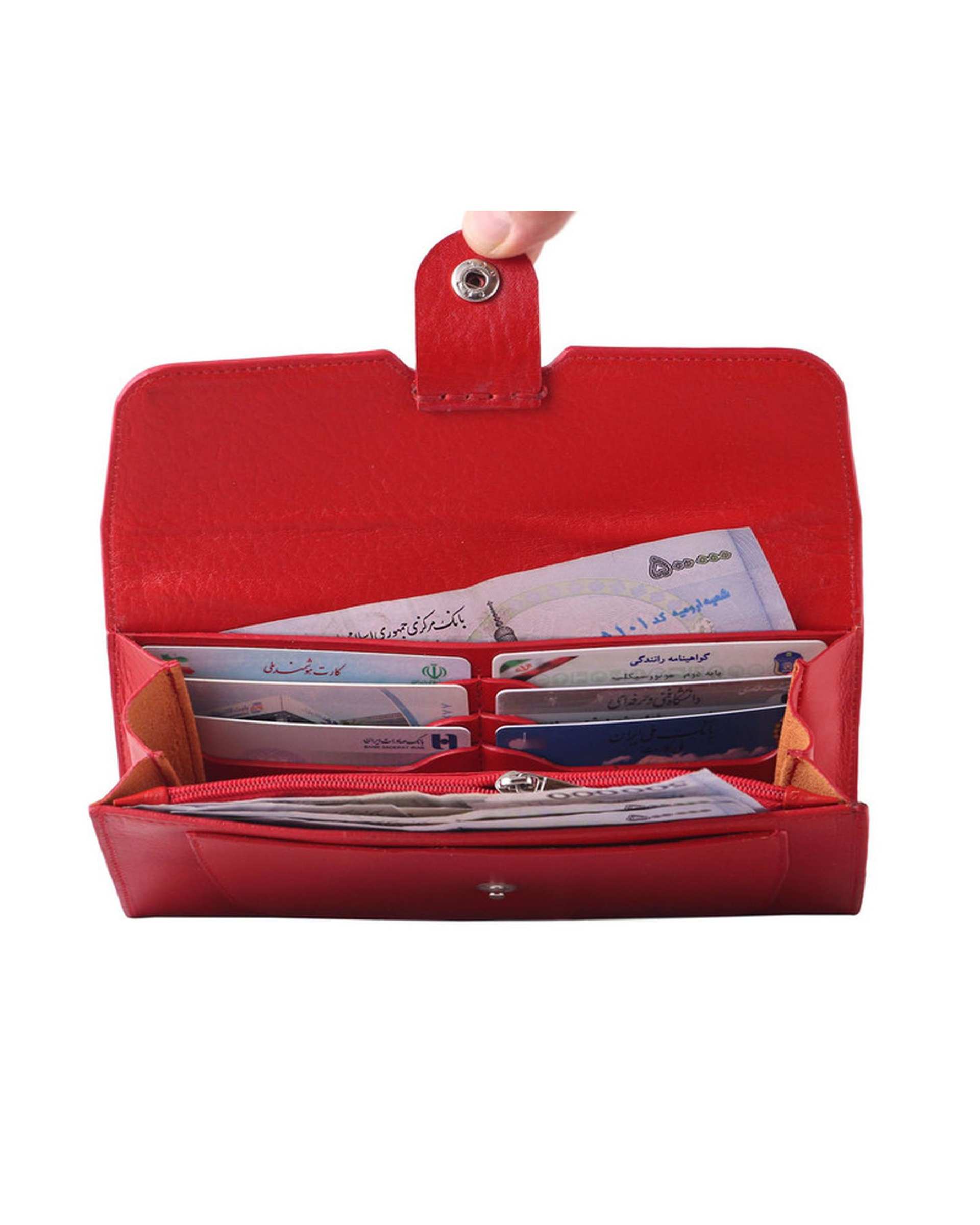 کیف پول چرم زنانه قرمز چرم بارز Charm Barez مدل DM79