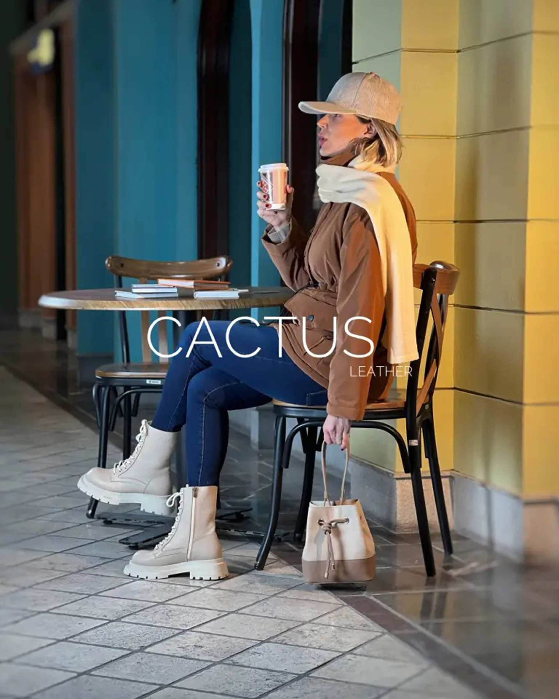 بوت چرم زنانه کرم چرم کاکتوس Cactus کد WS4053