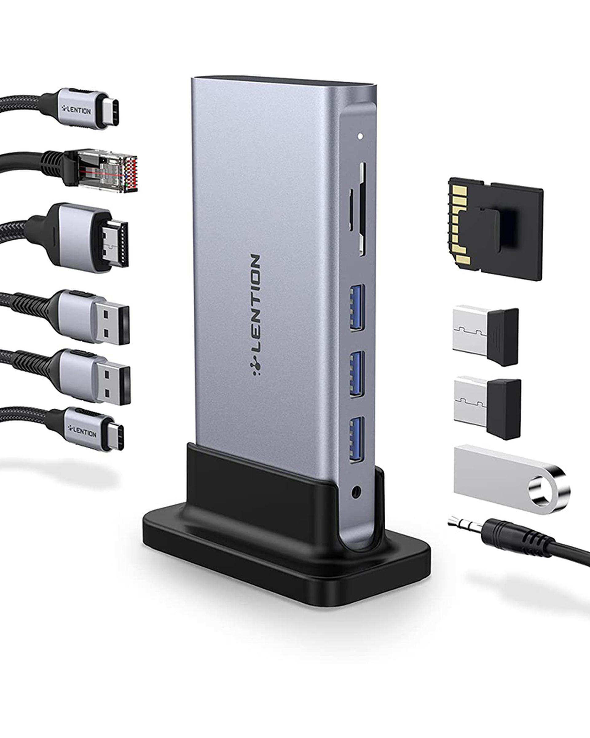 داک استیشن 11 پورت USB-C لنشن Lention مدل D54 خاکستری