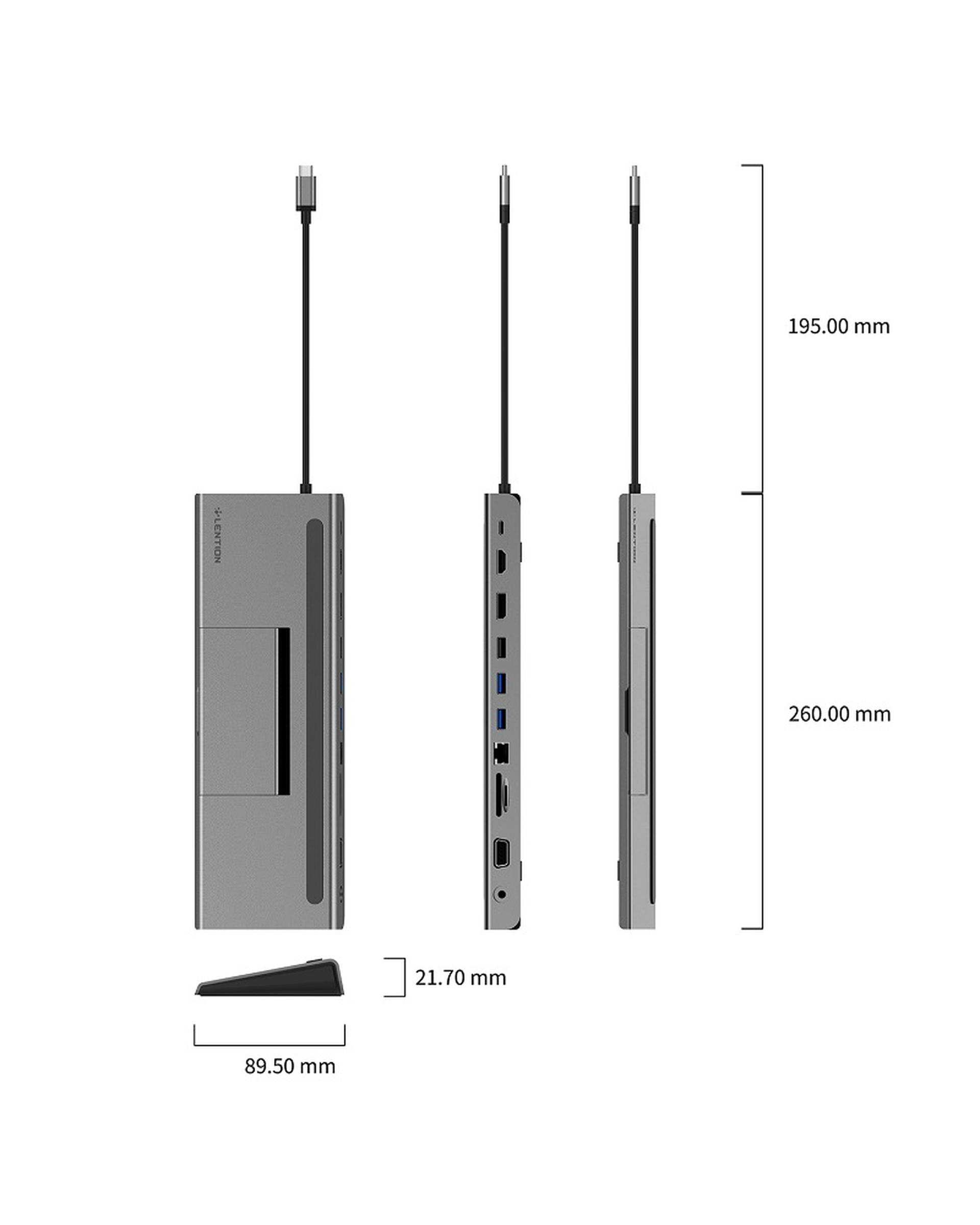 داک استیشن 11 پورت USB-C لنشن Lention مدل C95 خاکستری