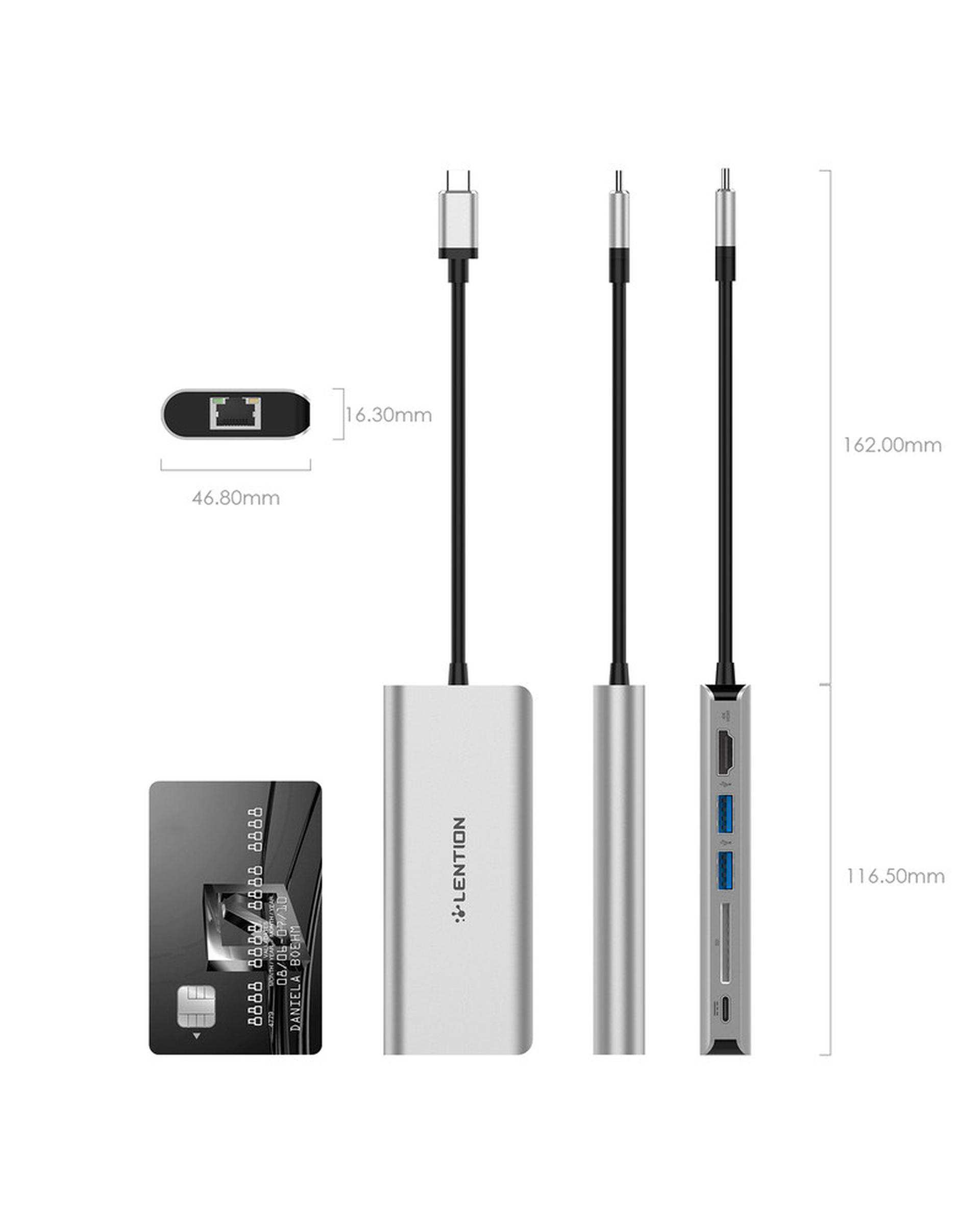 هاب 6 پورت USB-C لنشن Lention مدل C68 خاکستری