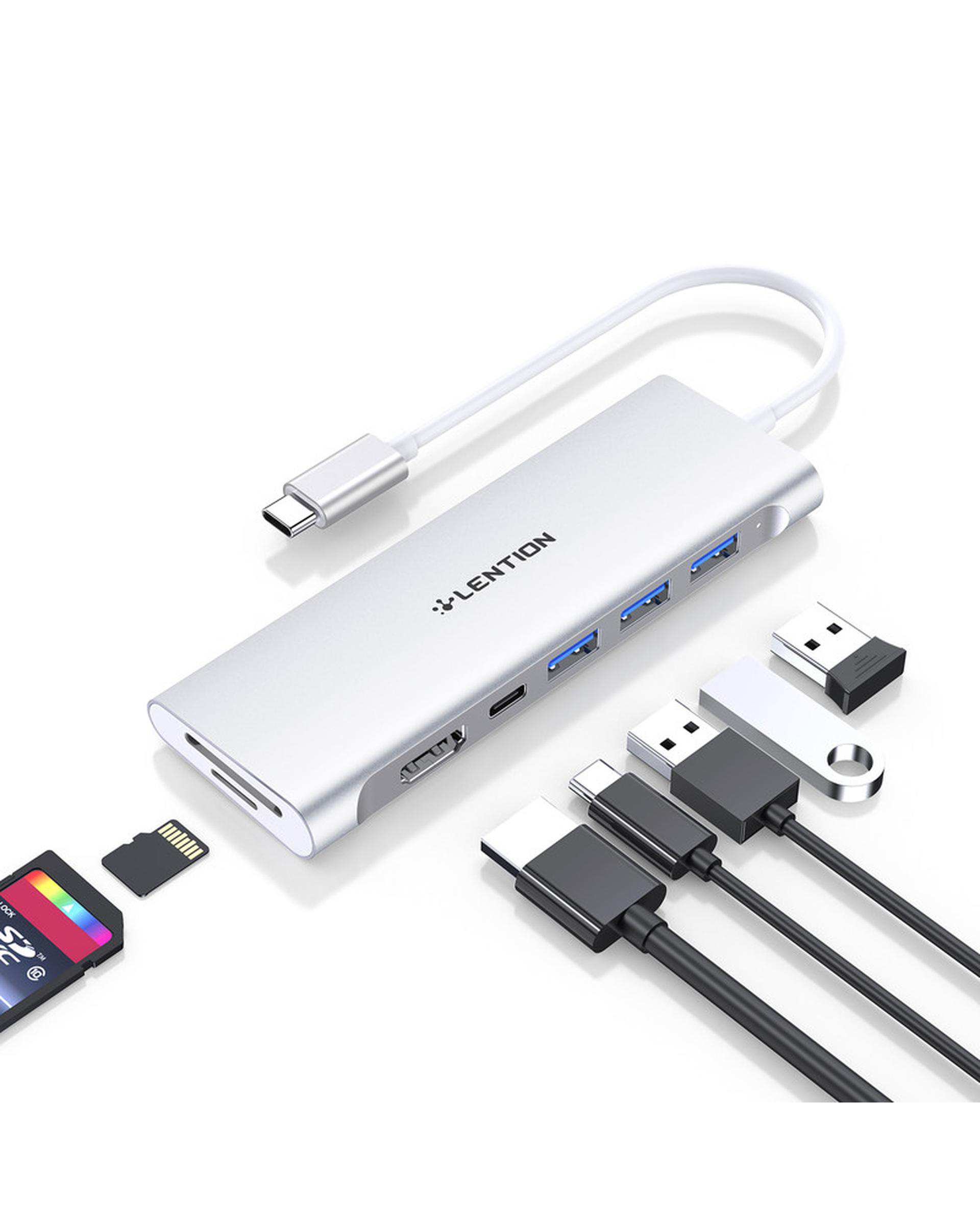 هاب 7 پورت USB-C لنشن Lention مدل C36B-HCR خاکستری