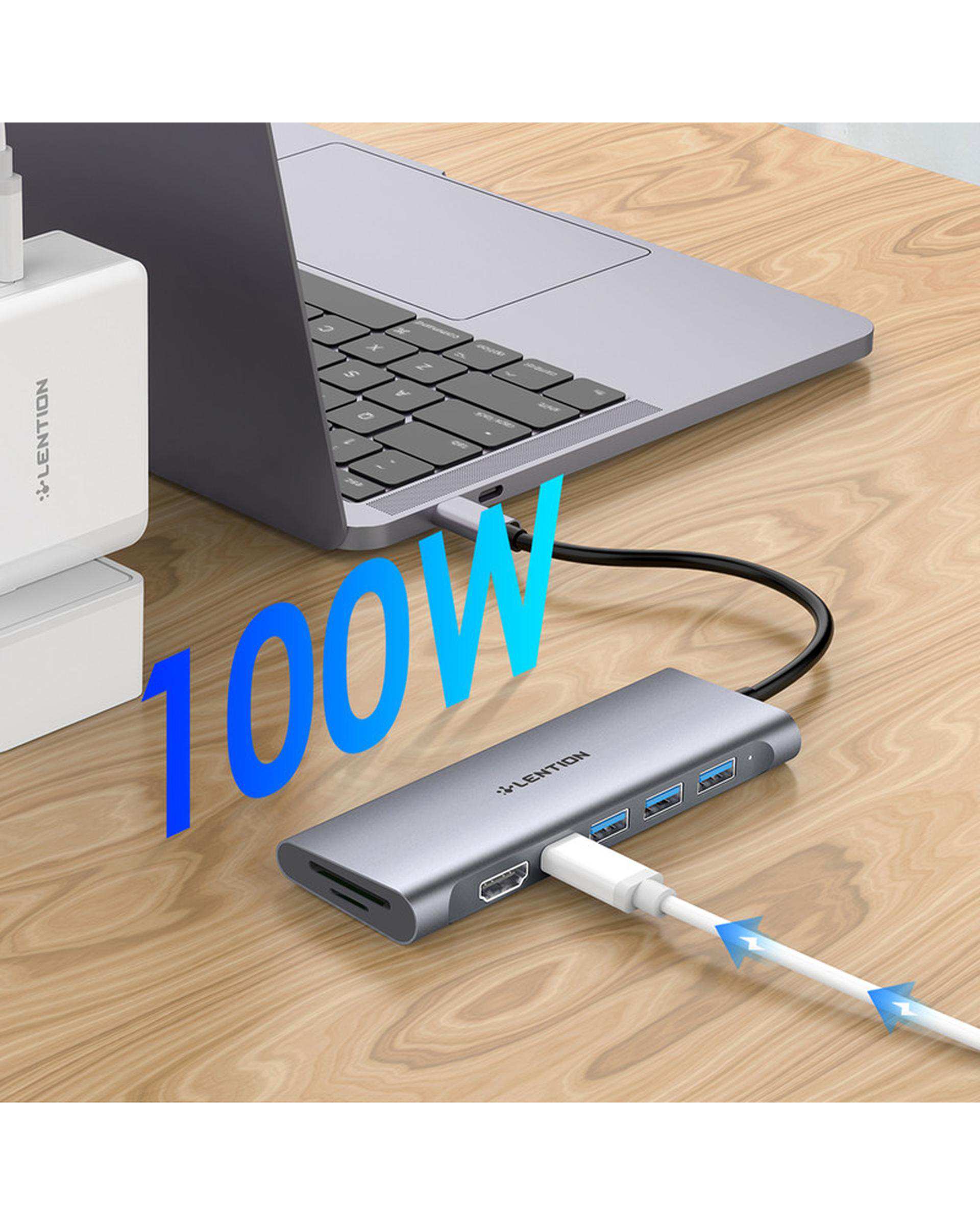 هاب 7 پورت USB-C لنشن Lention مدل C36B-HCR خاکستری