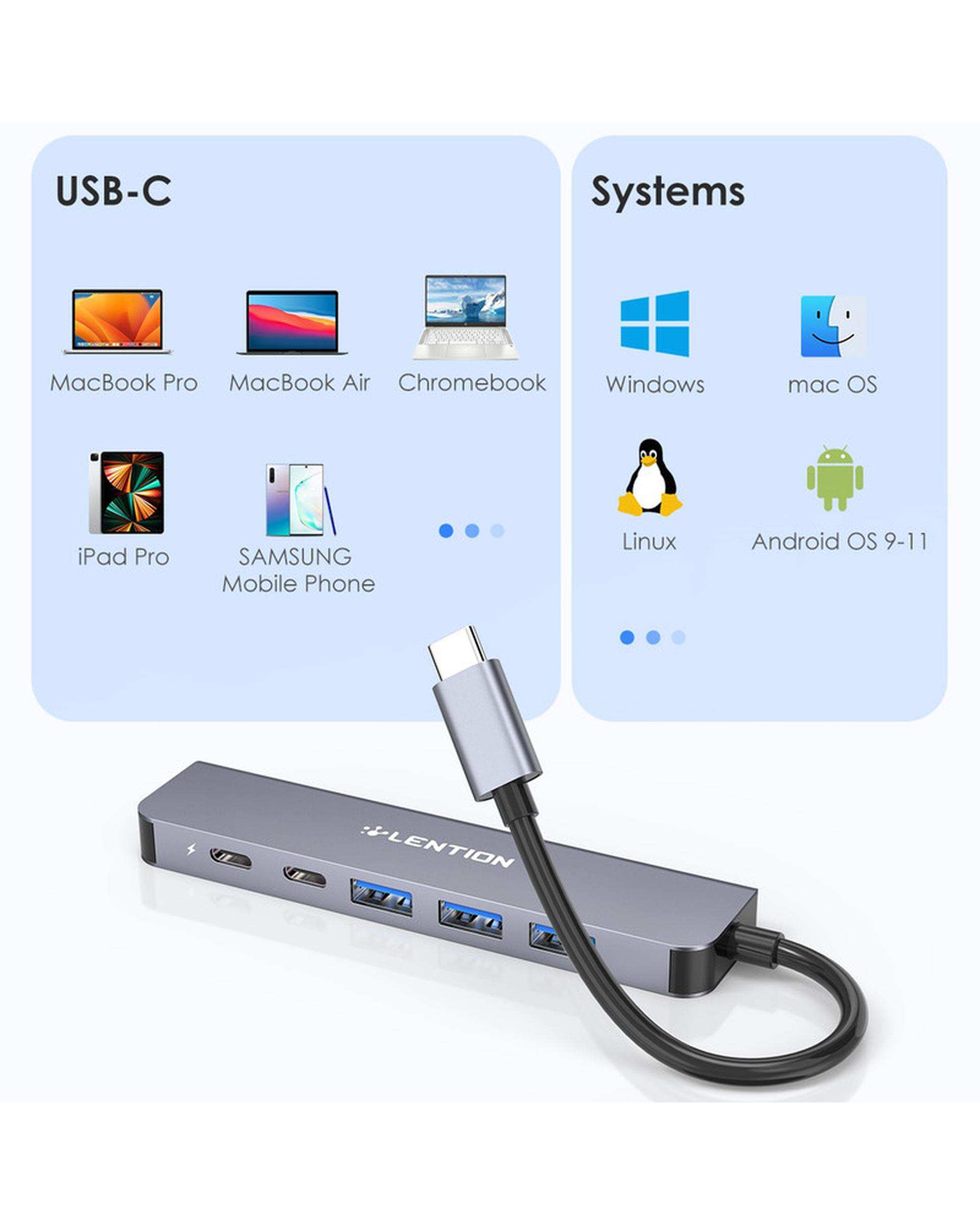 هاب 6 پورت USB-C لنشن Lention مدل CE35s خاکستری