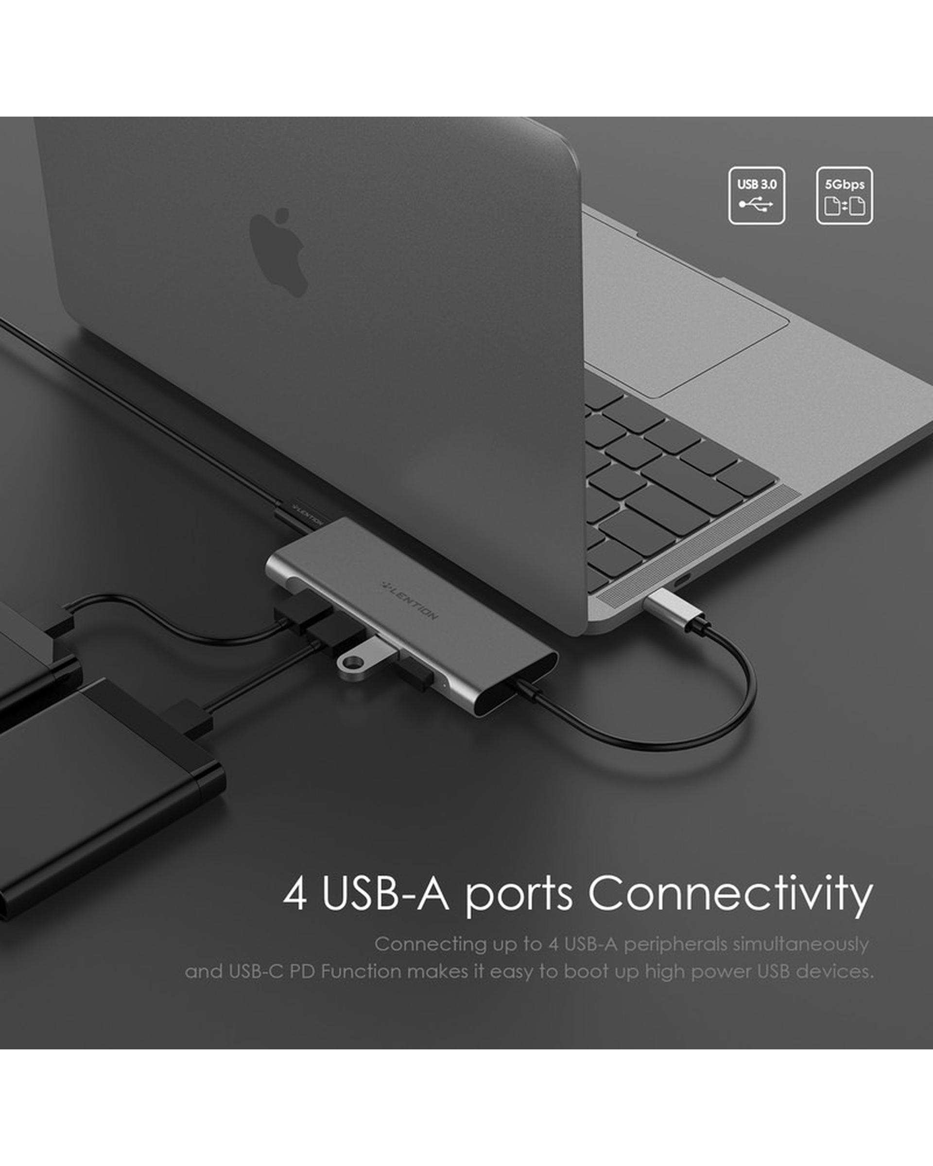 هاب 6 پورت USB-C لنشن Lention مدل C35 نقره ای