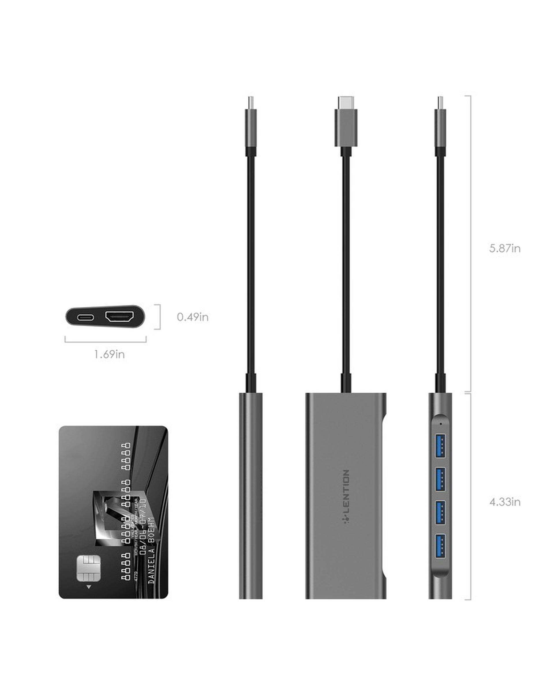 هاب 6 پورت USB-C لنشن Lention مدل C35 نقره ای