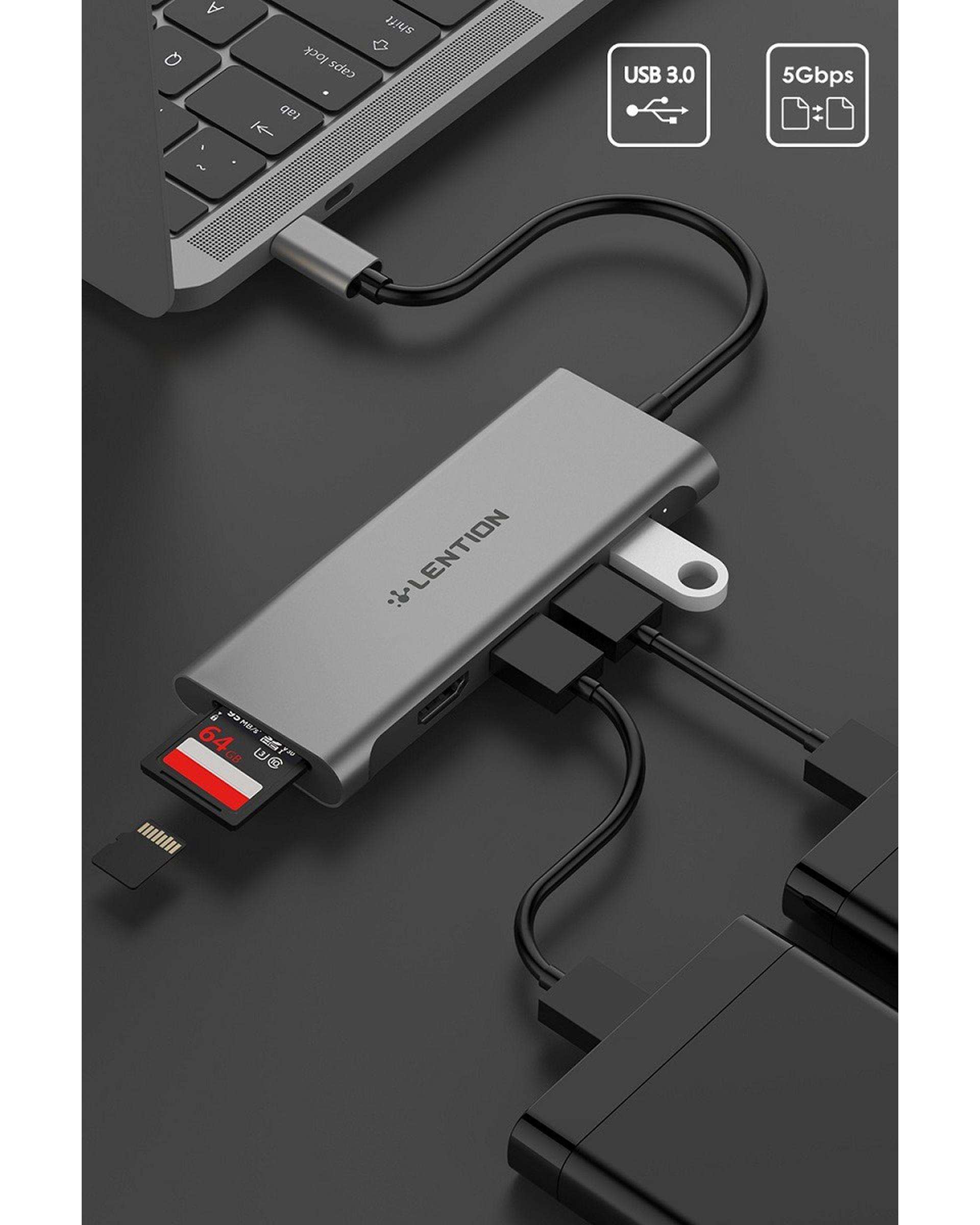 هاب 6 پورت USB-C لنشن Lention مدل C34 خاکستری