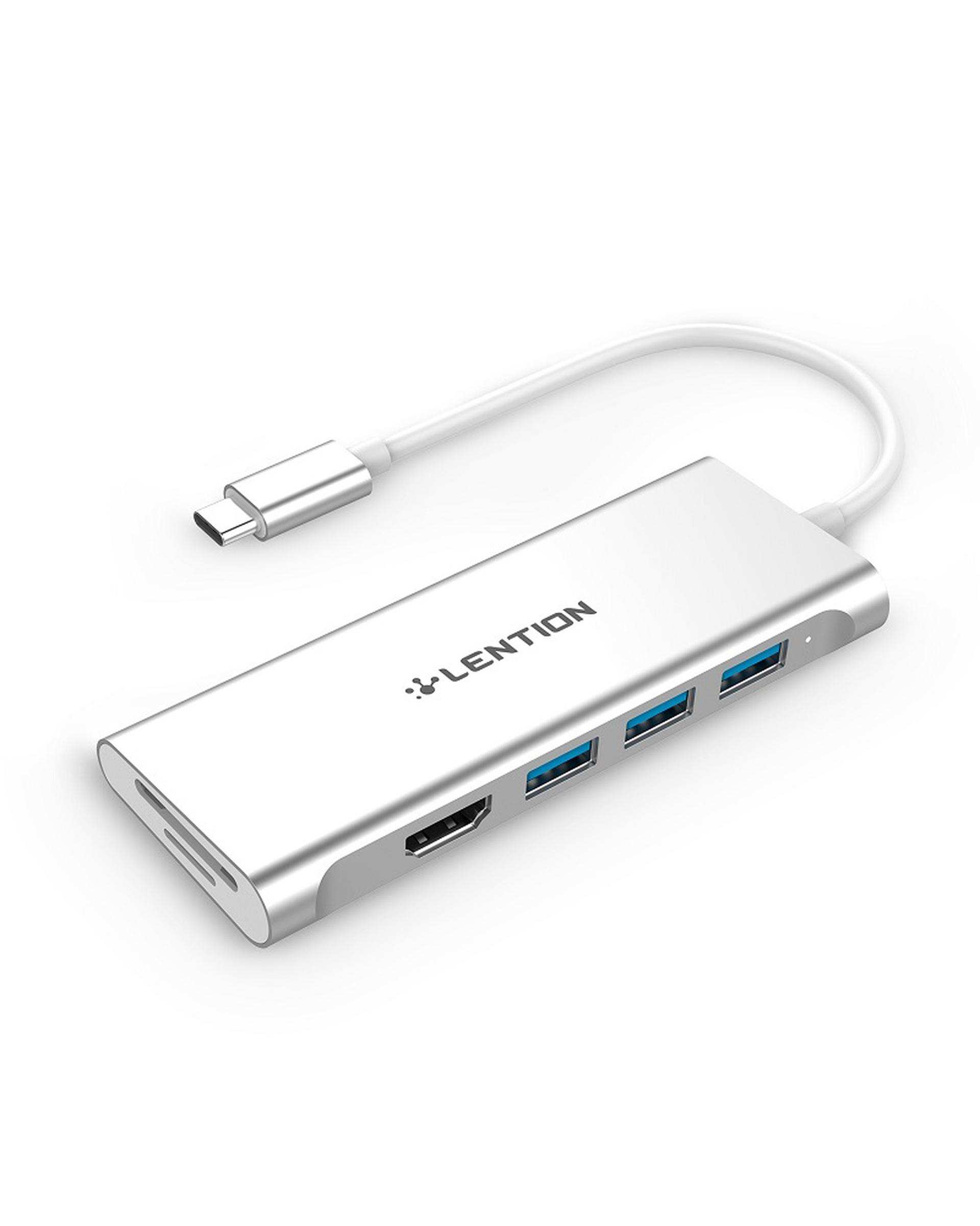 هاب 6 پورت USB-C لنشن Lention مدل C34 نقره ای