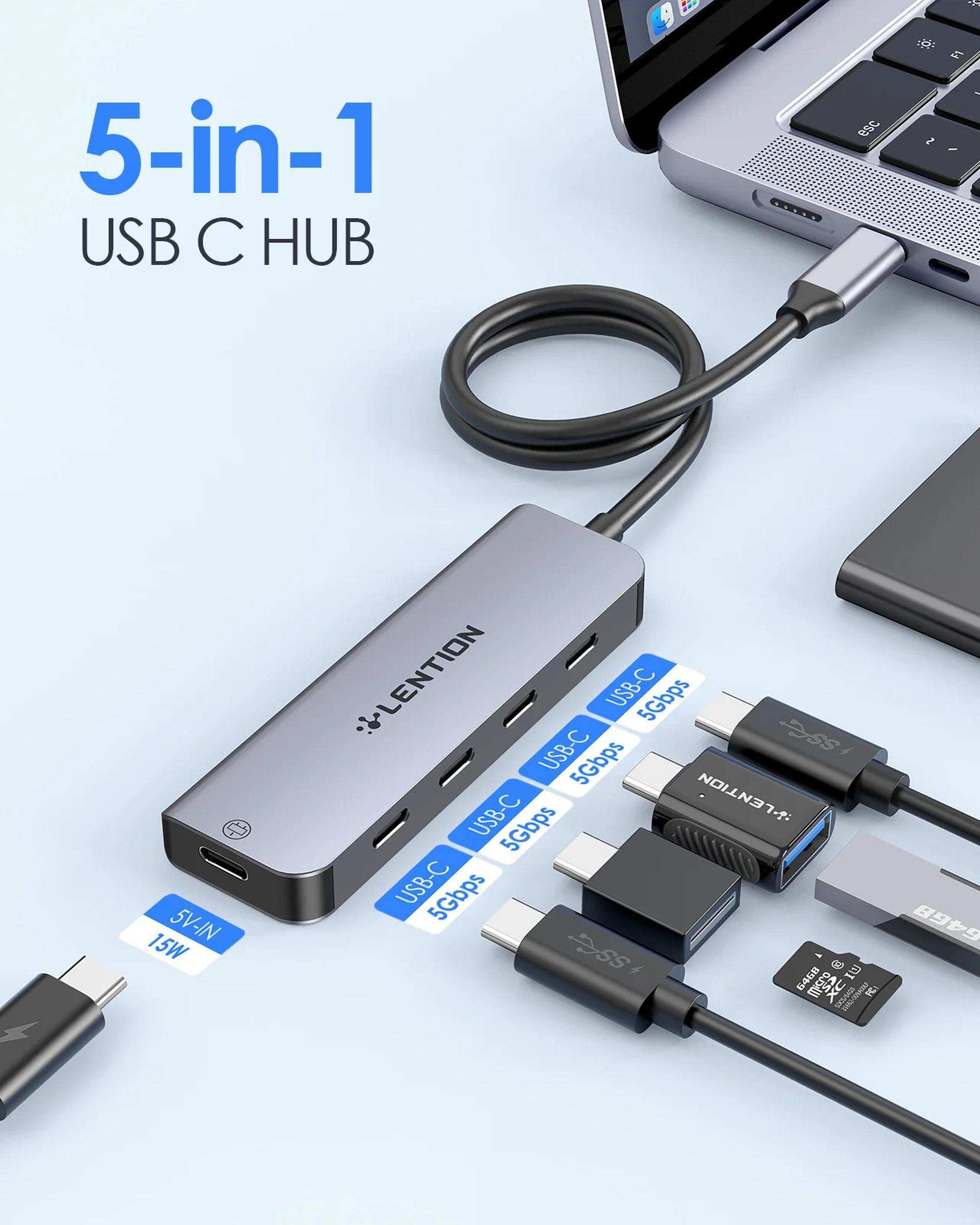 هاب 5 پورت USB-C لنشن Lention مدل CE31 خاکستری