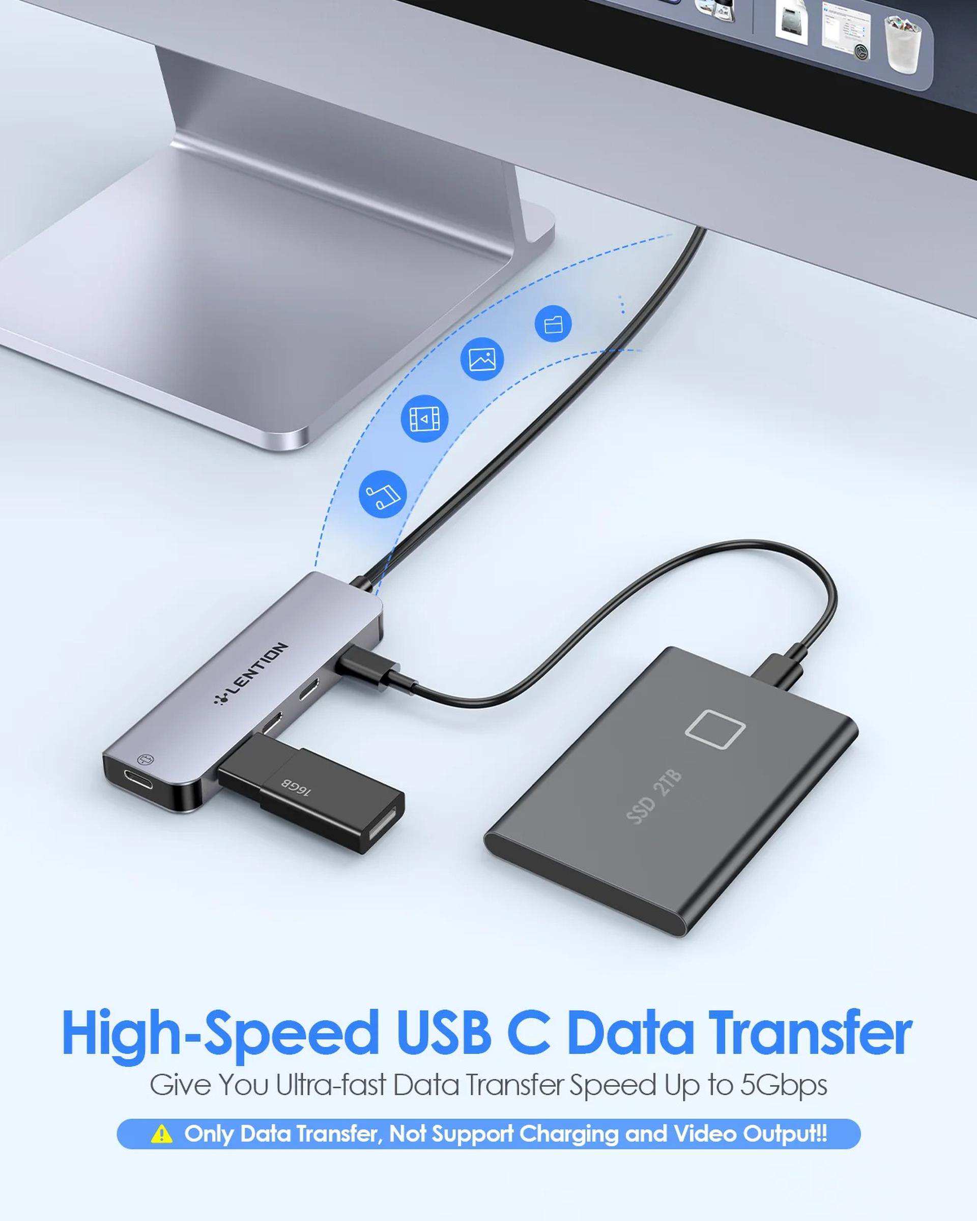 هاب 5 پورت USB-C لنشن Lention مدل CE31 خاکستری