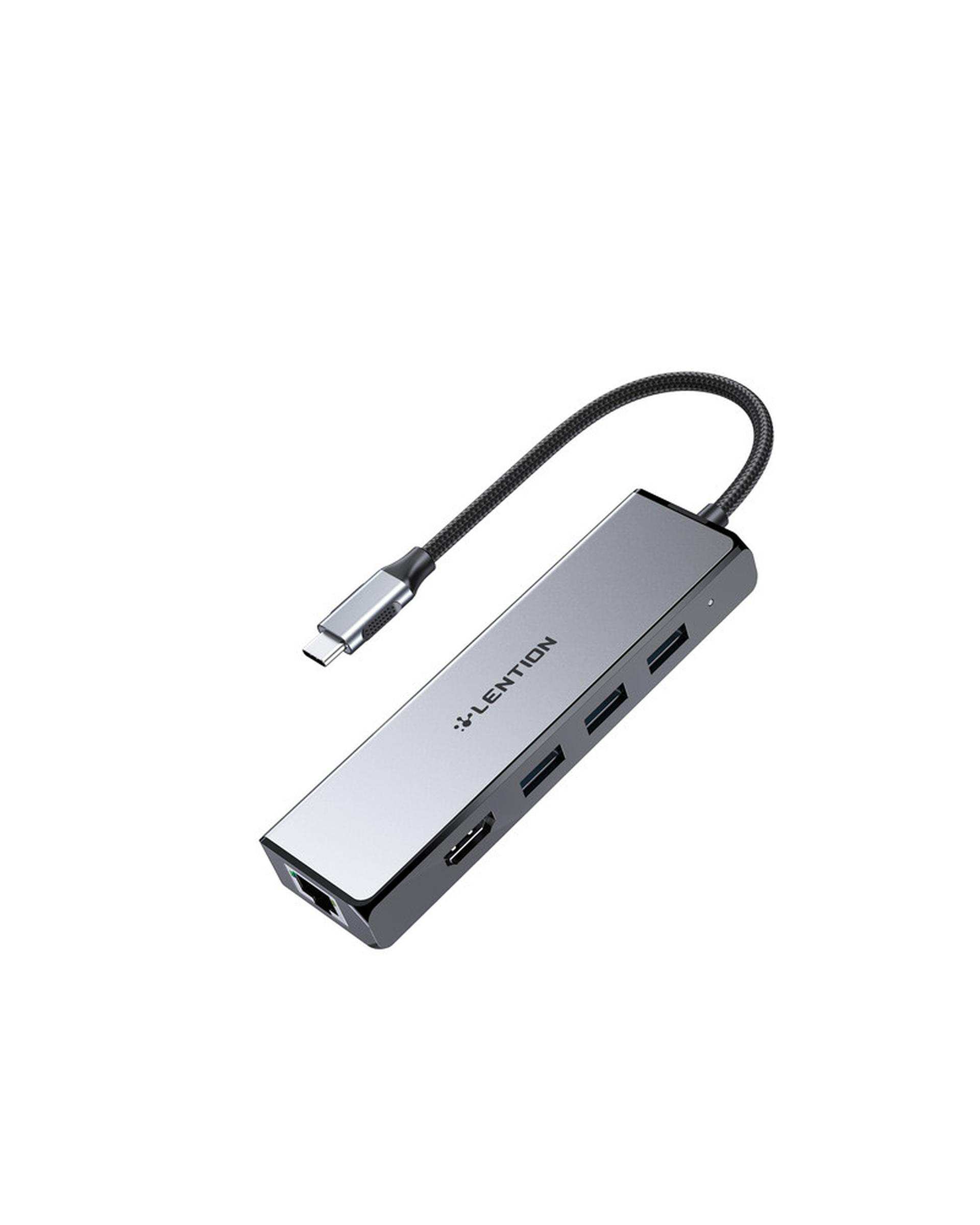 هاب 5 پورت USB-C لنشن Lention مدل C25 خاکستری