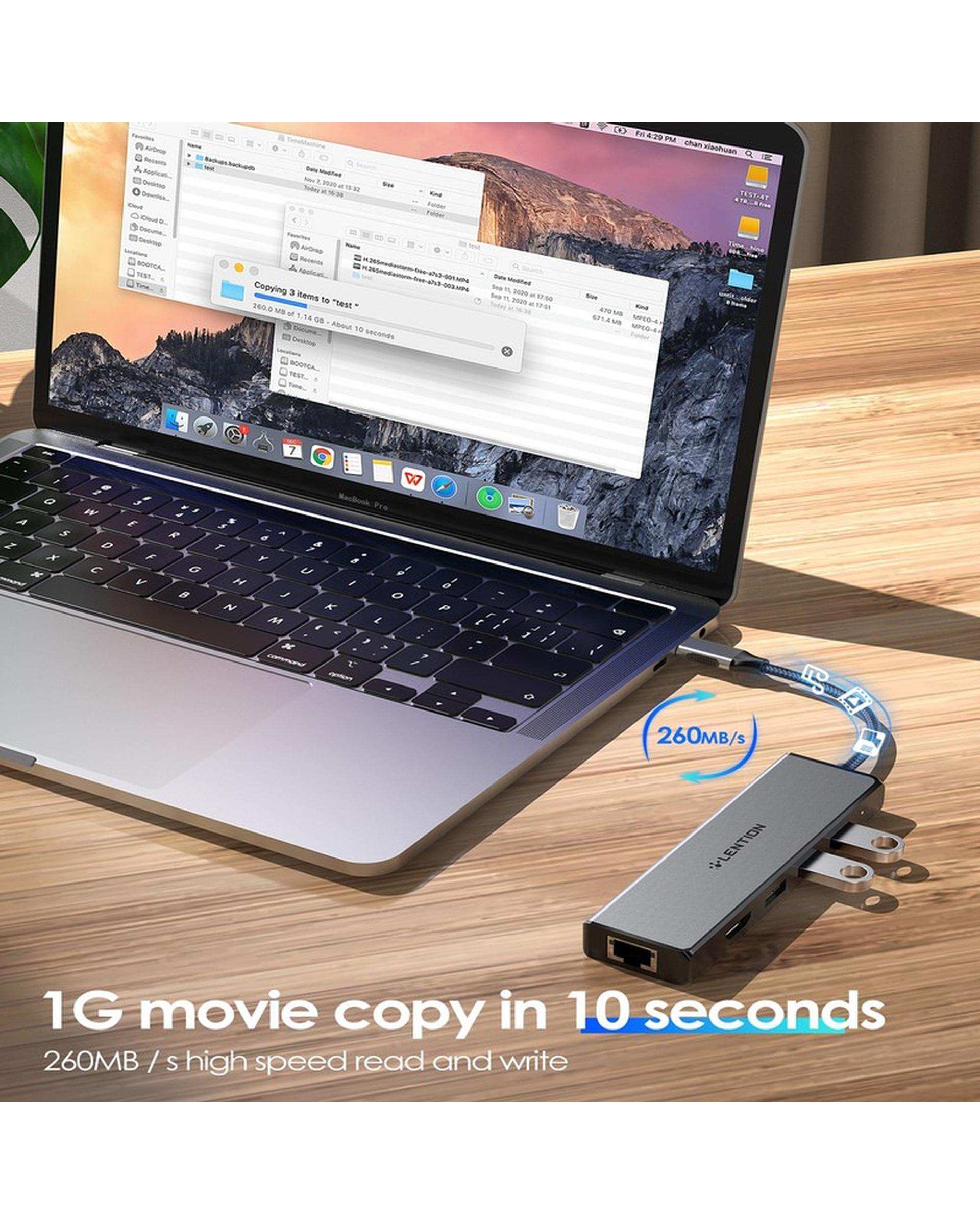 هاب 5 پورت USB-C لنشن Lention مدل C25 خاکستری