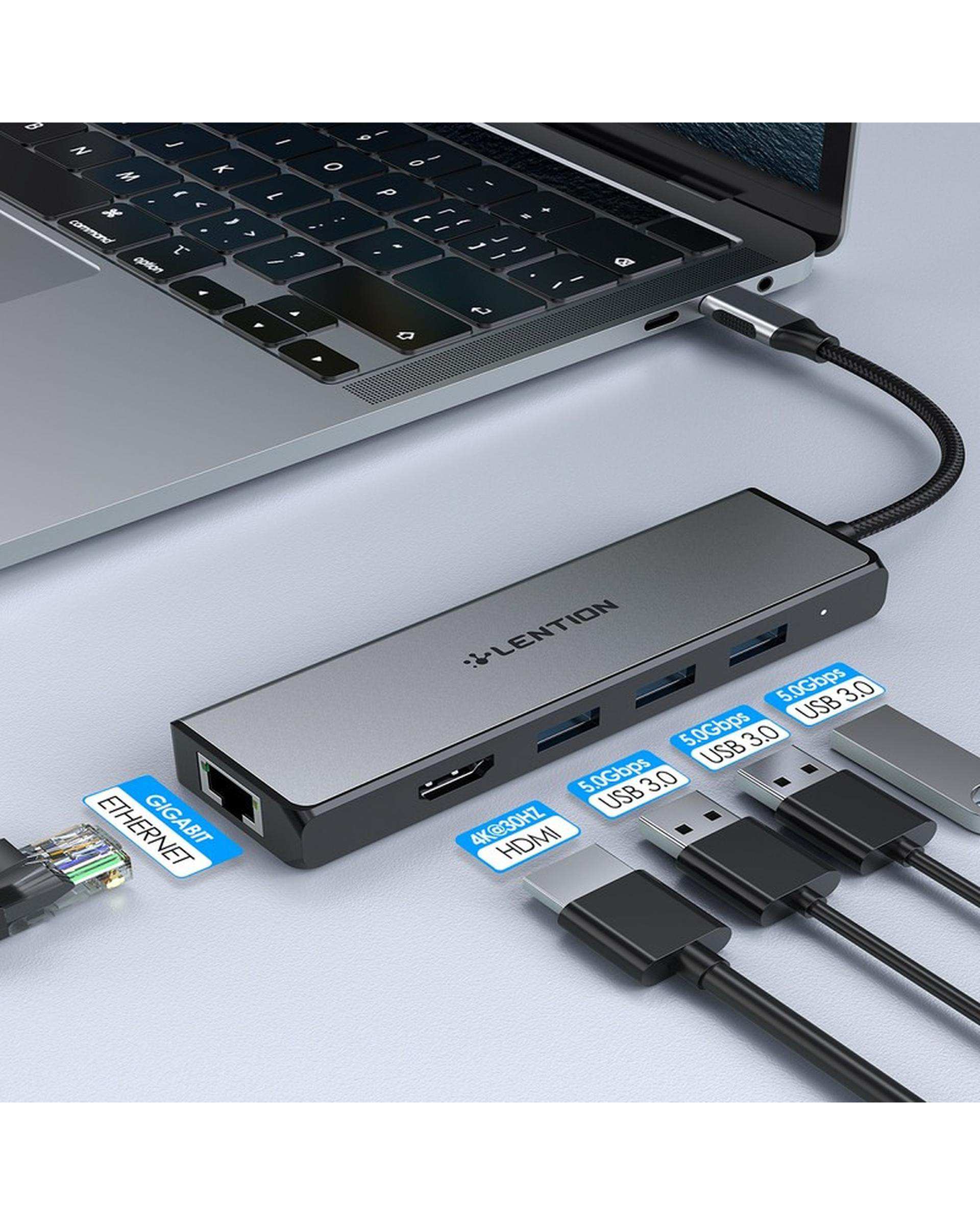 هاب 5 پورت USB-C لنشن Lention مدل C25 خاکستری