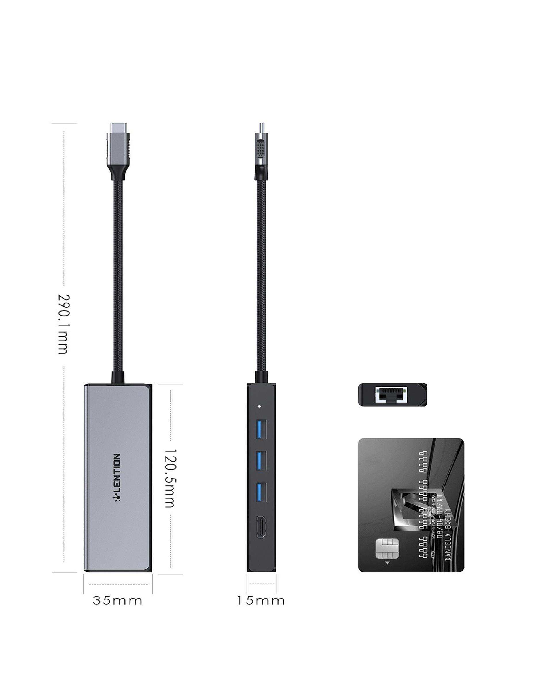 هاب 5 پورت USB-C لنشن Lention مدل C25 خاکستری