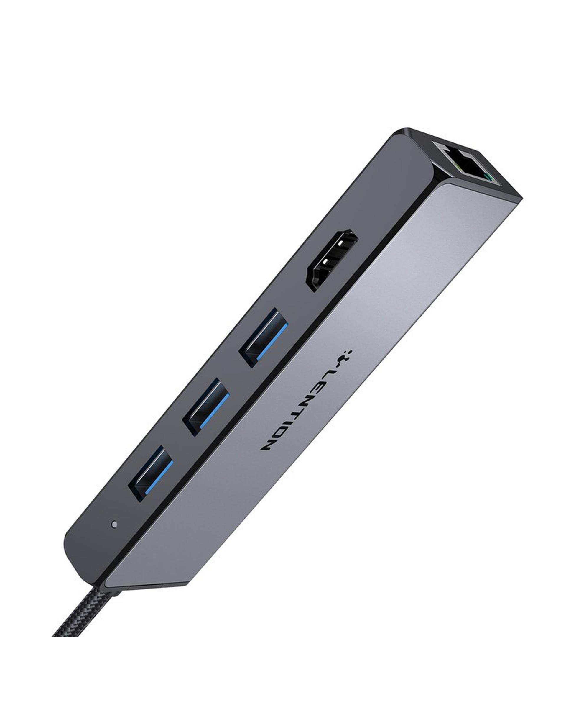 هاب 5 پورت USB-C لنشن Lention مدل C25 خاکستری