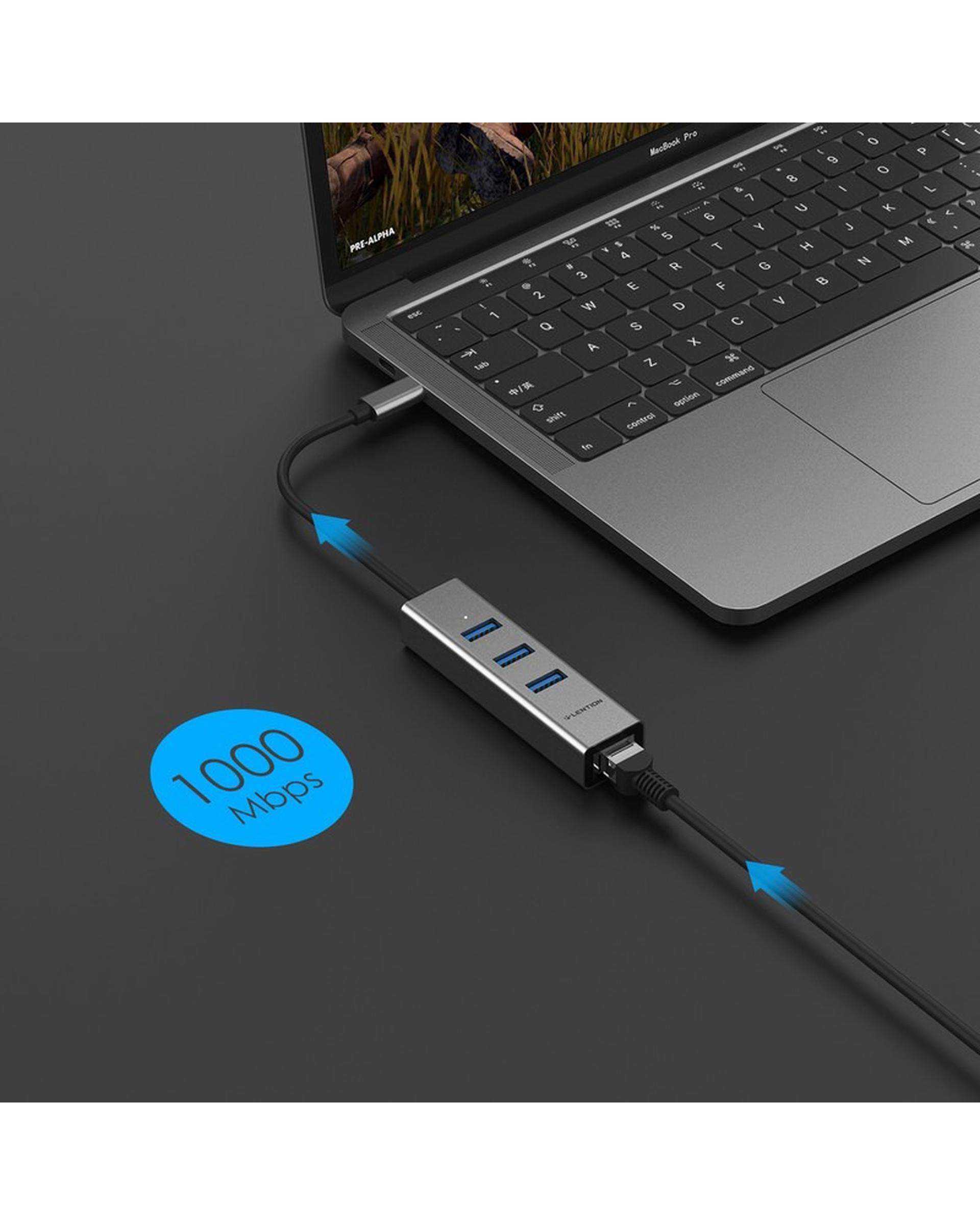 هاب 4 پورت USB-C لنشن Lention مدل C23s خاکستری