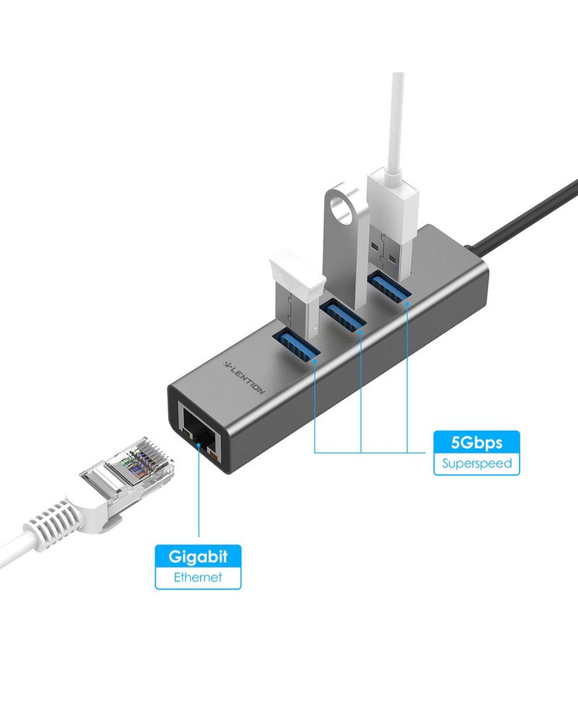 هاب 4 پورت USB-C لنشن Lention مدل C23s خاکستری