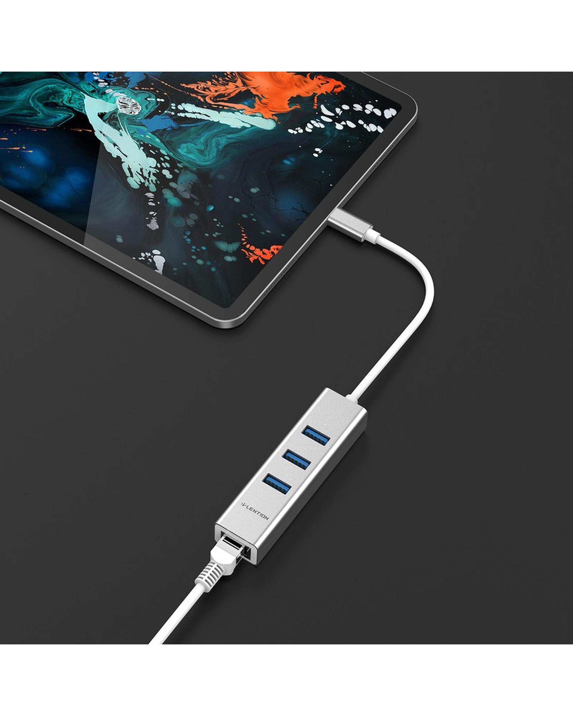 هاب 4 پورت USB-C لنشن Lention مدل C23s نقره ای