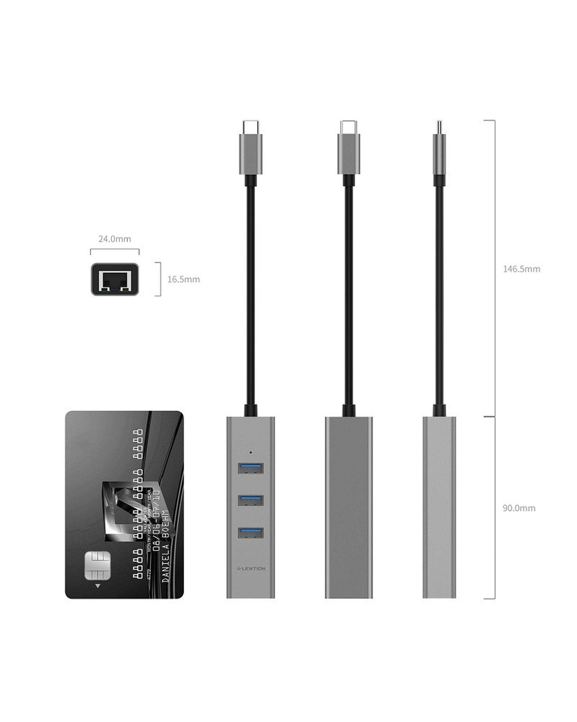 هاب 4 پورت USB-C لنشن Lention مدل C23s نقره ای