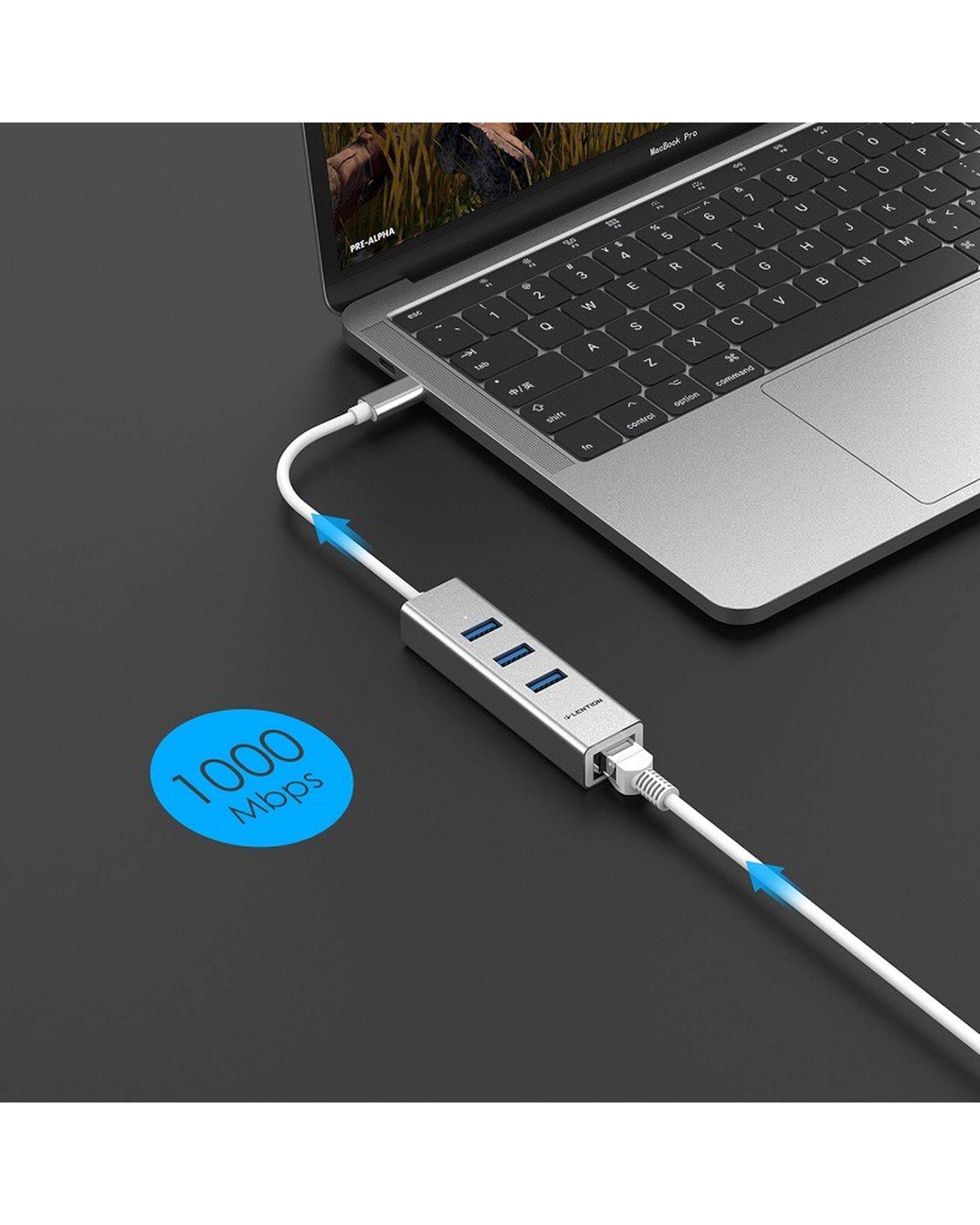 هاب 4 پورت USB-C لنشن Lention مدل C23s نقره ای