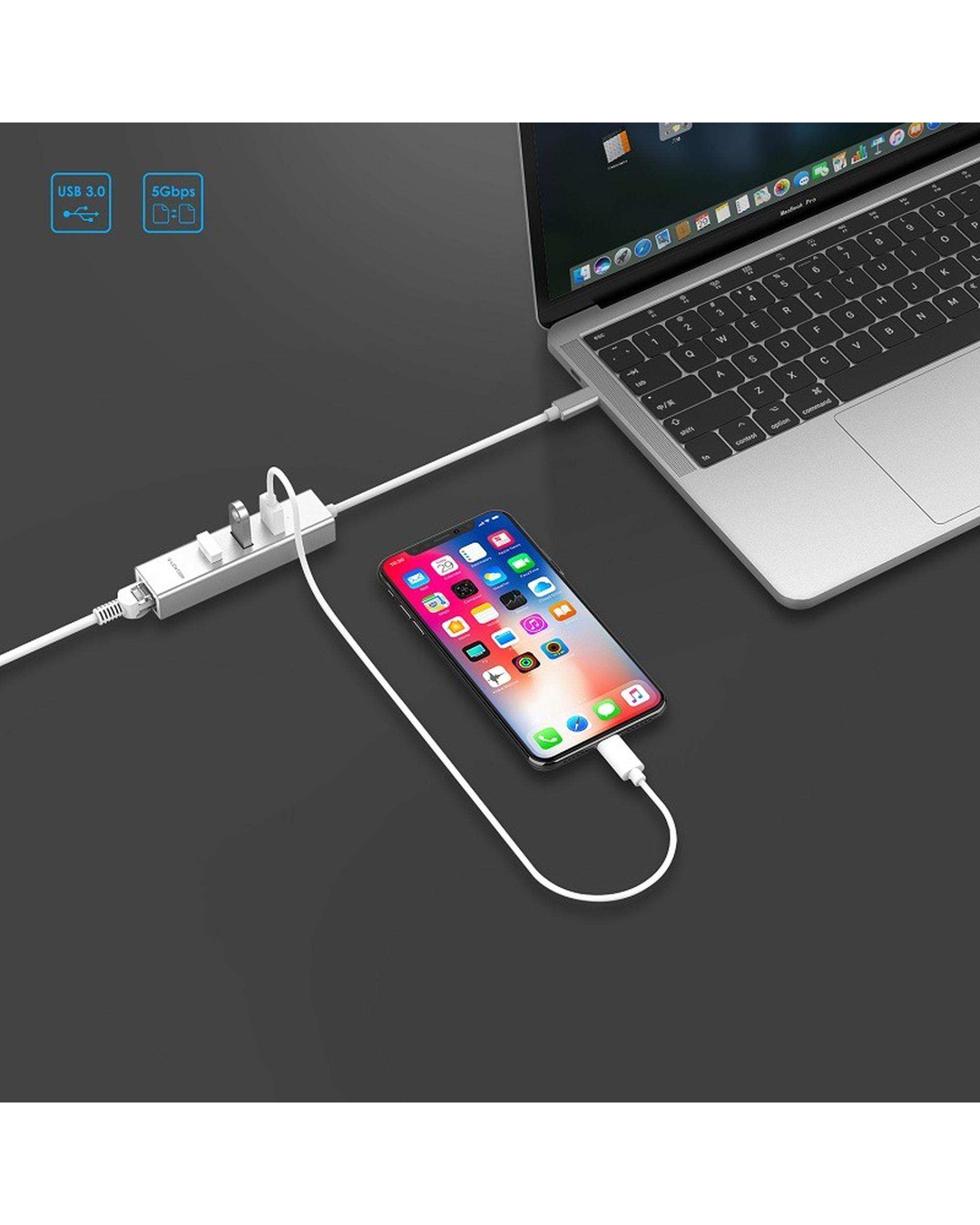 هاب 4 پورت USB-C لنشن Lention مدل C23s نقره ای