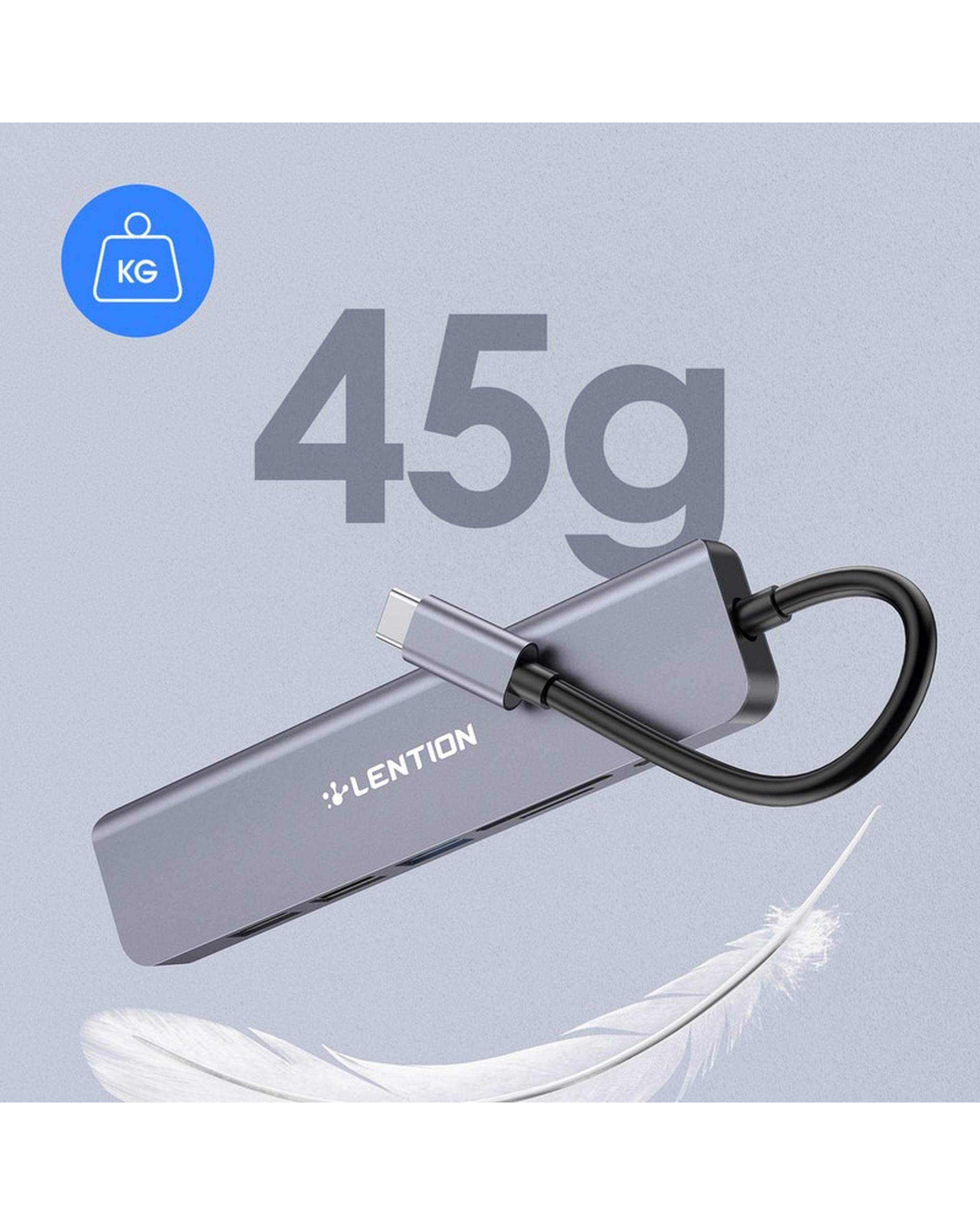 هاب 7 پورت USB-C لنشن Lention مدل CE18 خاکستری