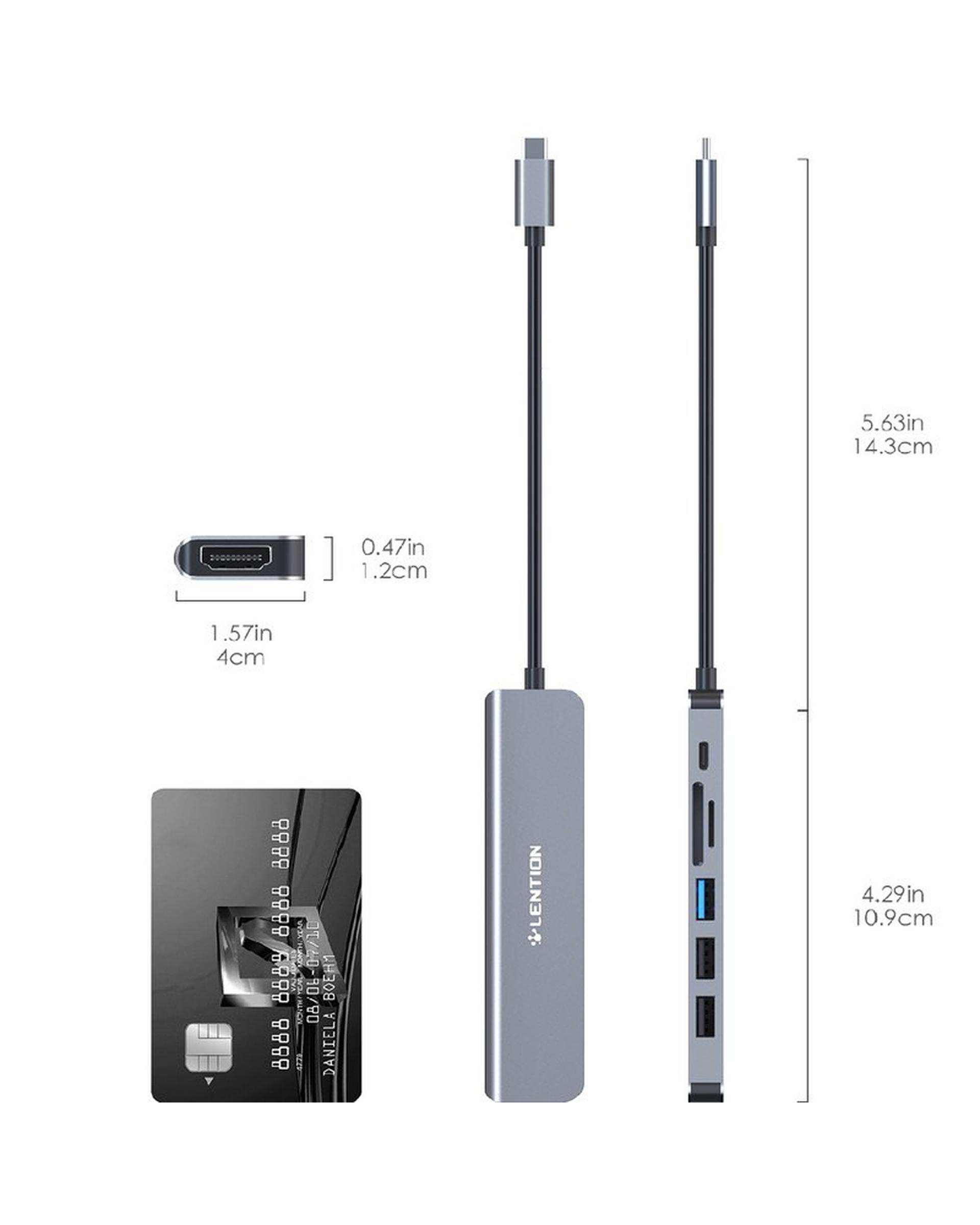 هاب 7 پورت USB-C لنشن Lention مدل CE18 خاکستری