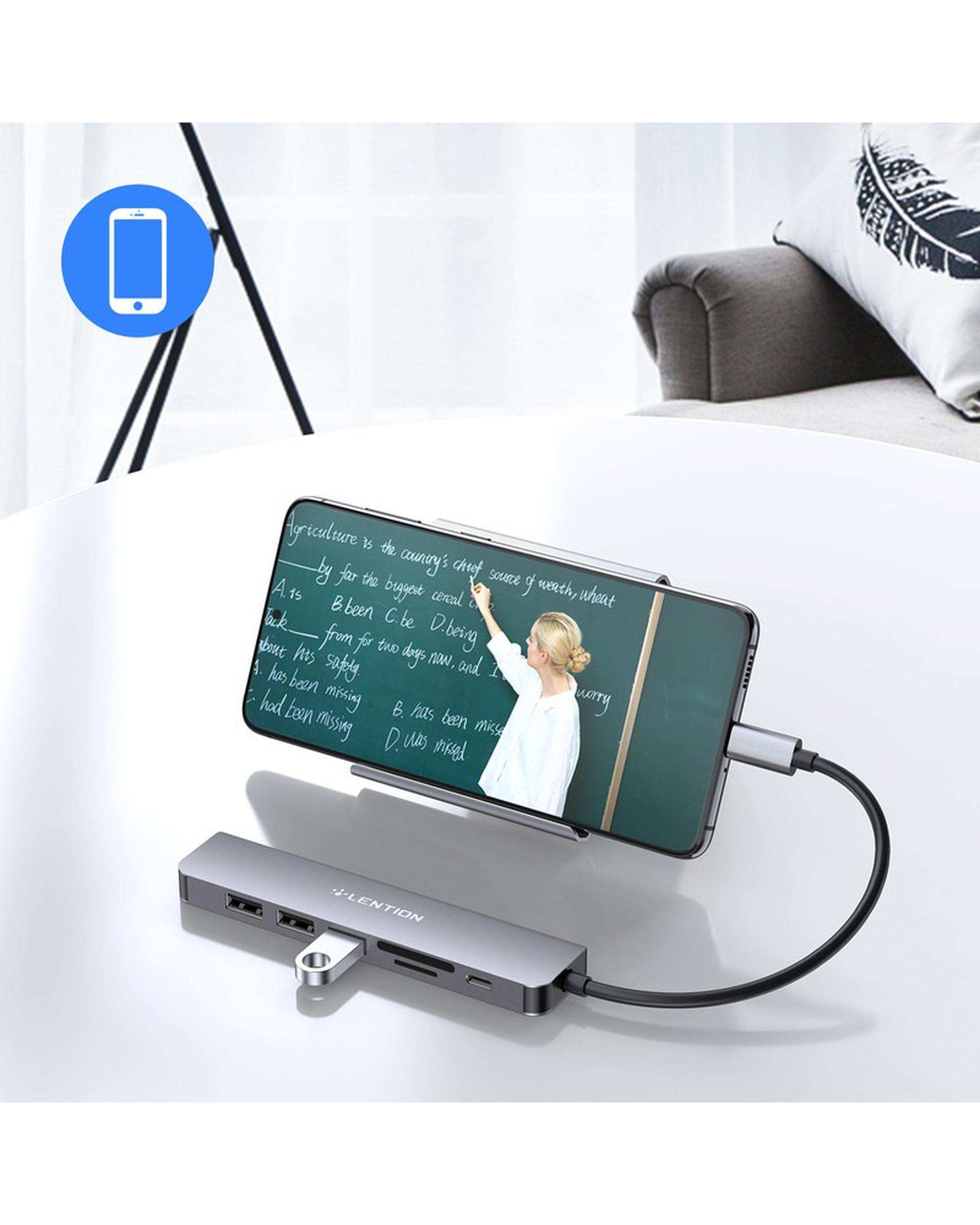 هاب 7 پورت USB-C لنشن Lention مدل CE18 خاکستری