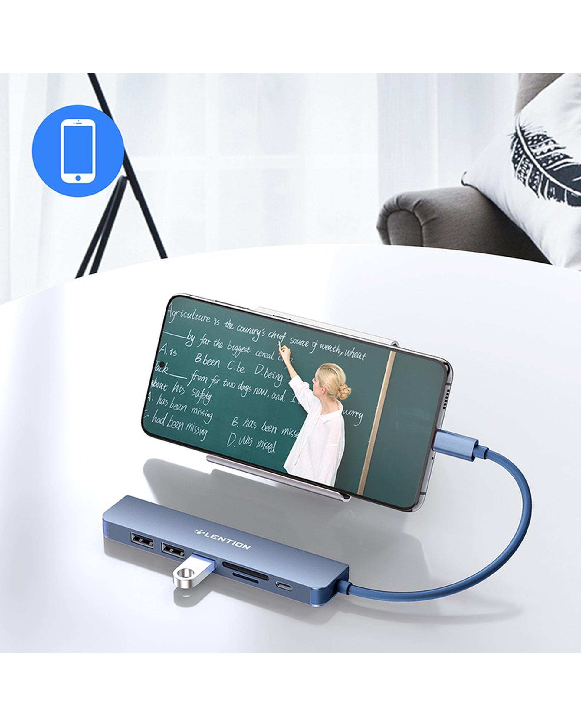 هاب 7 پورت USB-C لنشن Lention مدل CE18 آبی رویال