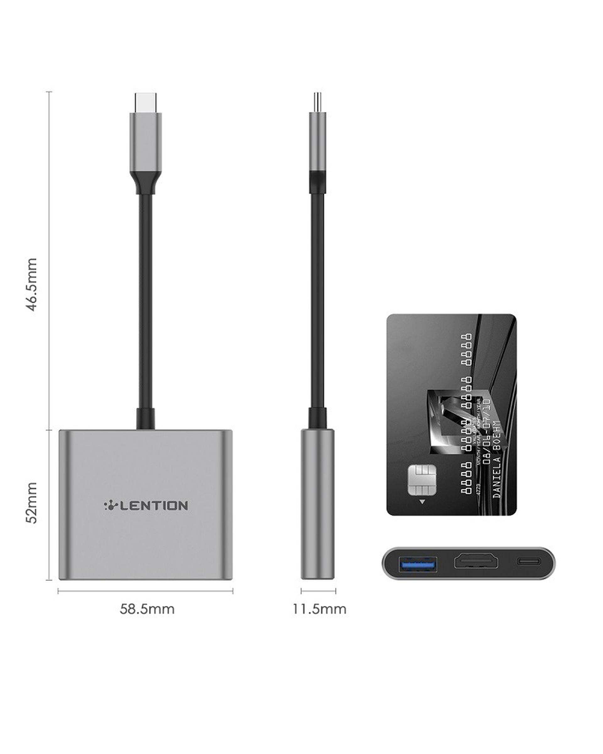 هاب 3 پورت USB-C لنشن Lention مدل C14 خاکستری