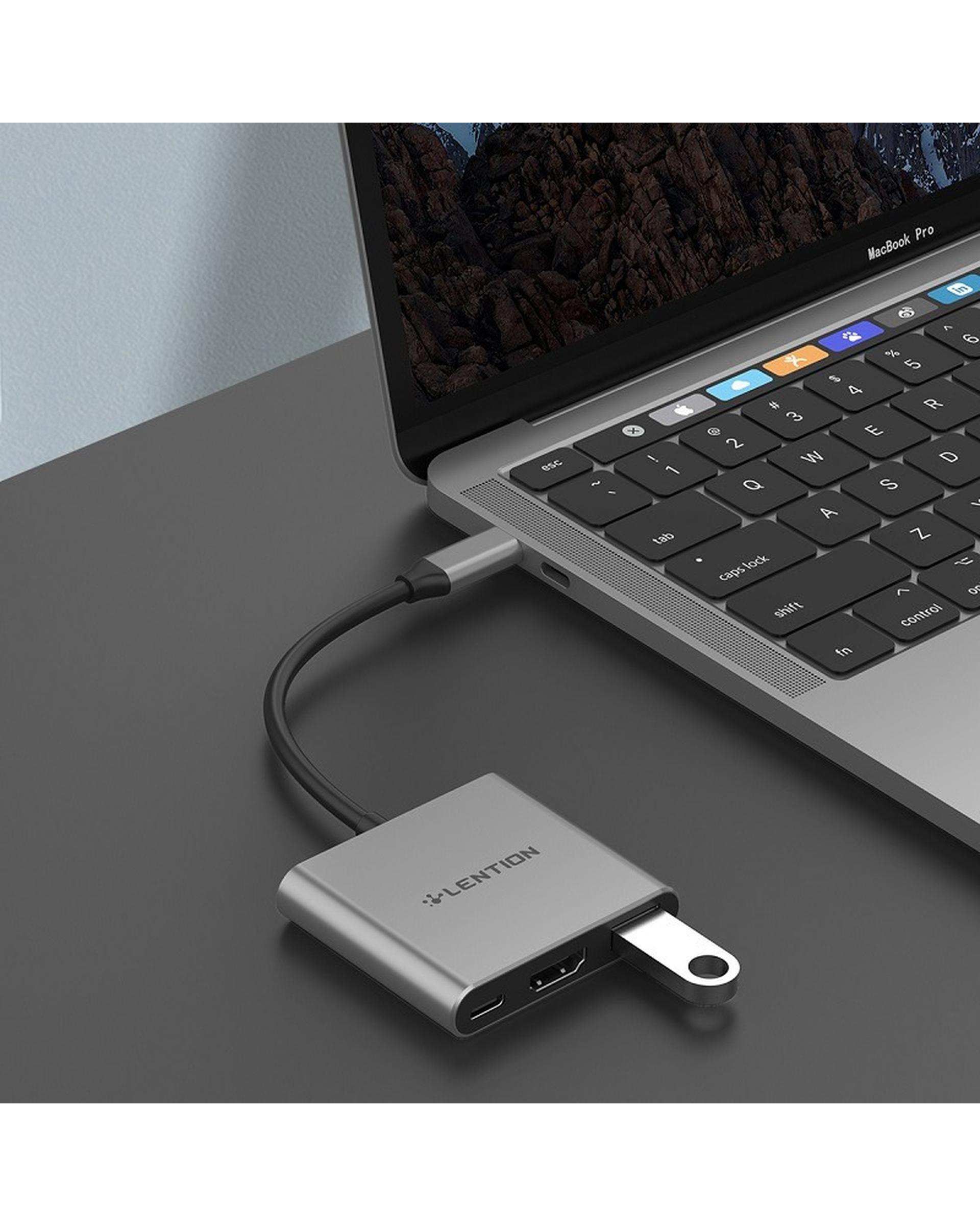 هاب 3 پورت USB-C لنشن Lention مدل C14 خاکستری