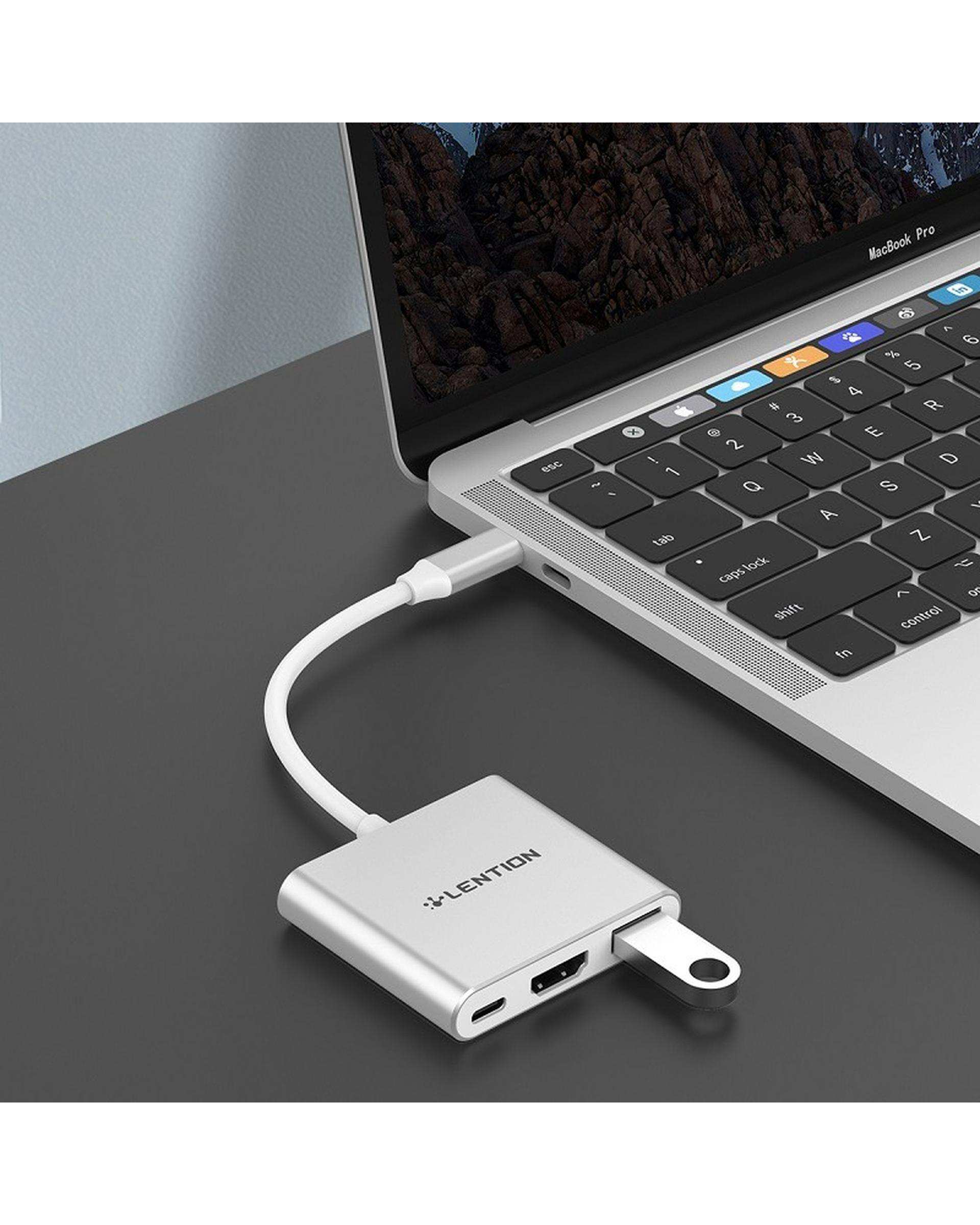 هاب 3 پورت USB-C لنشن Lention مدل C14 نقره ای