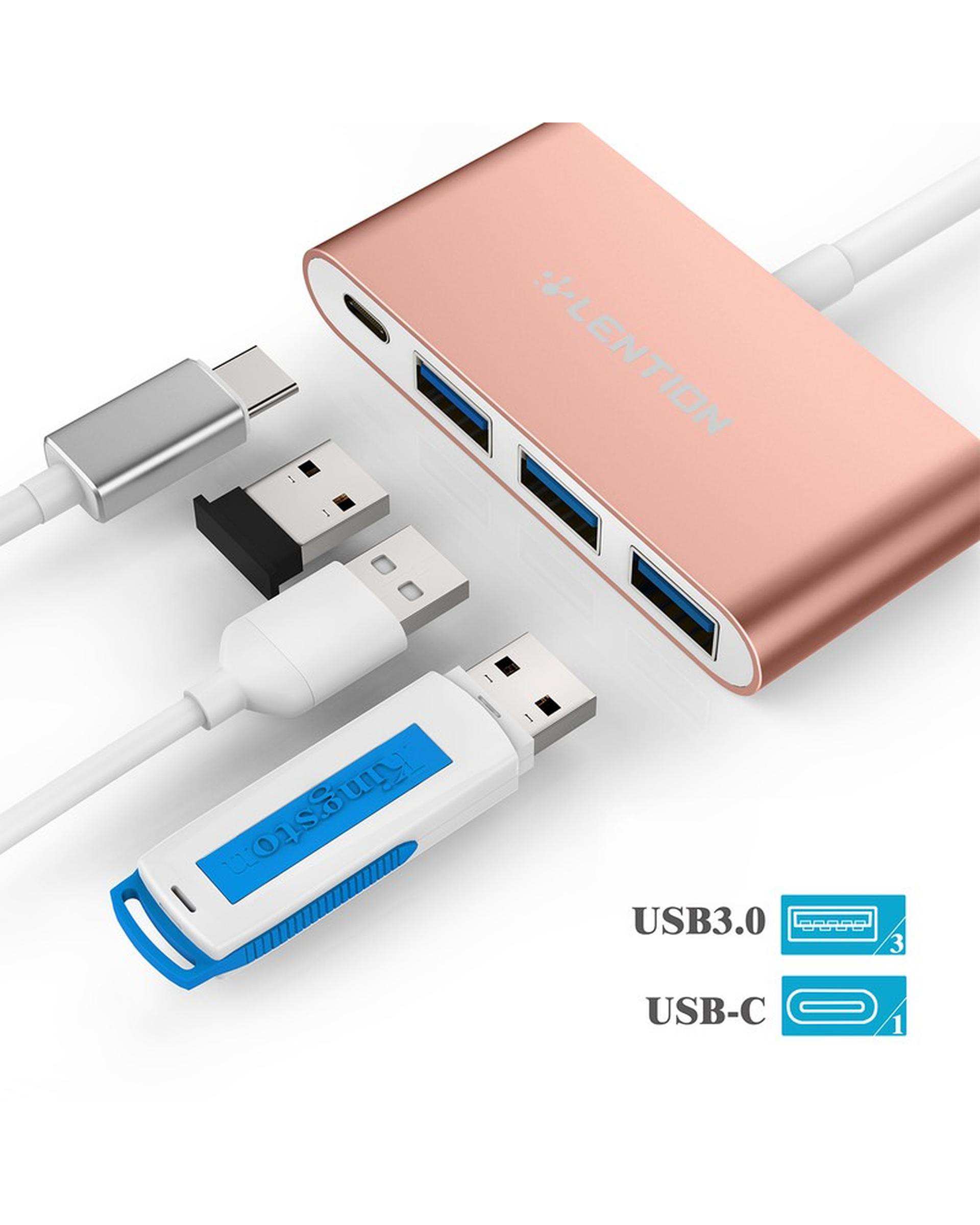 هاب 4 پورت USB-C لنشن Lention مدل C13SE رزگلد