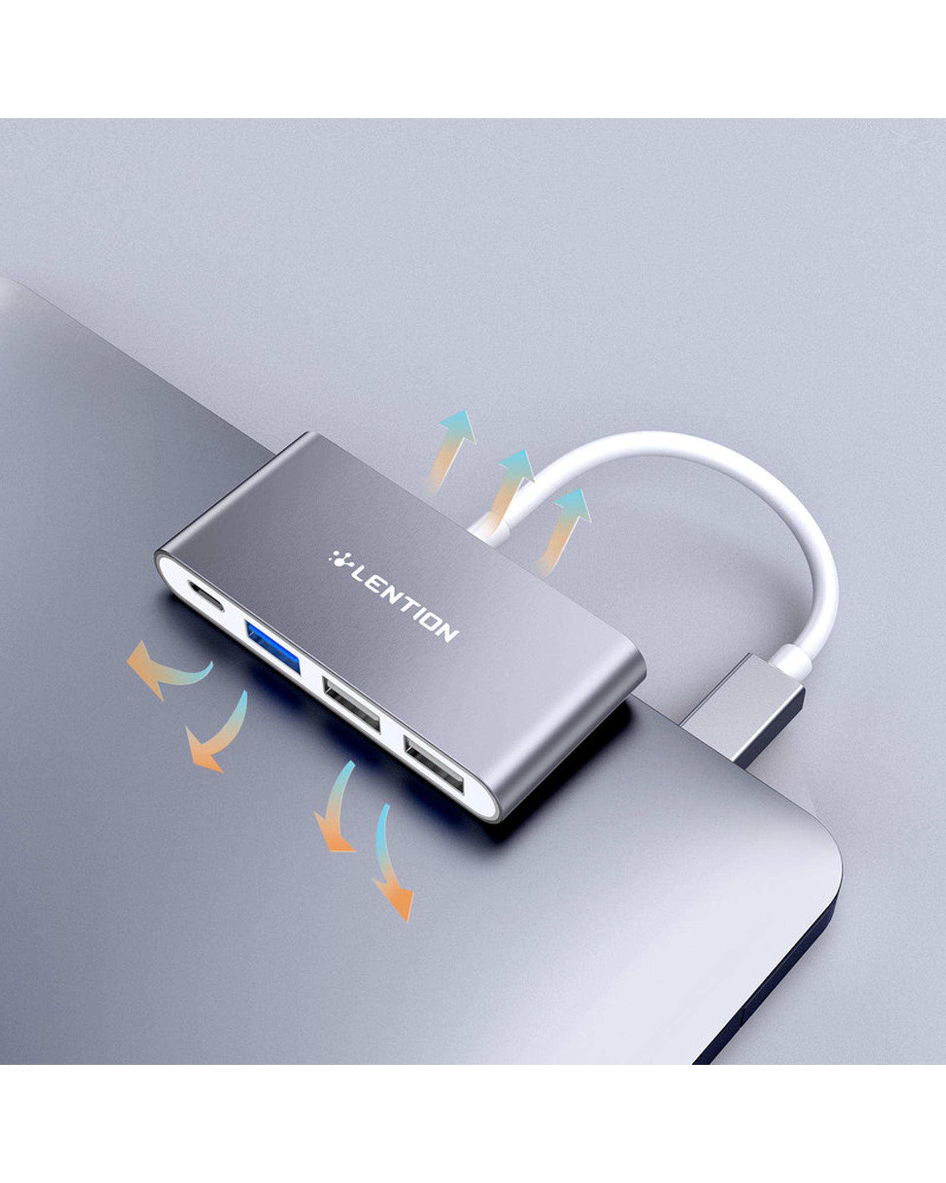 هاب 4 پورت USB-C لنشن Lention مدل C13 خاکستری